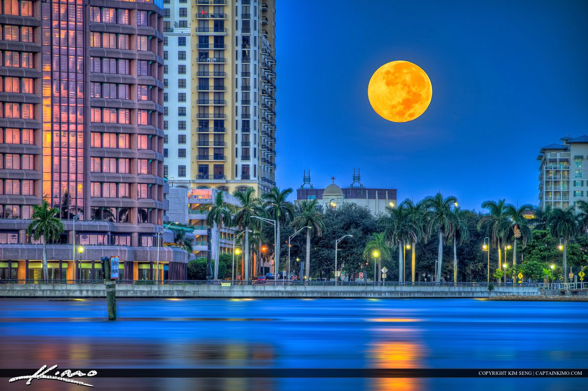 1200x799 Moon Over West Palm Beach City Downtown Buildings