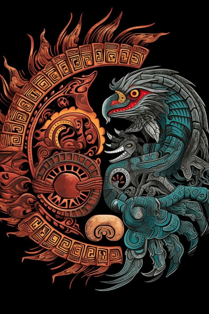 736x1104 Quetzalcoatl & Tezcatlipoca Serpent and Smoking Mirror