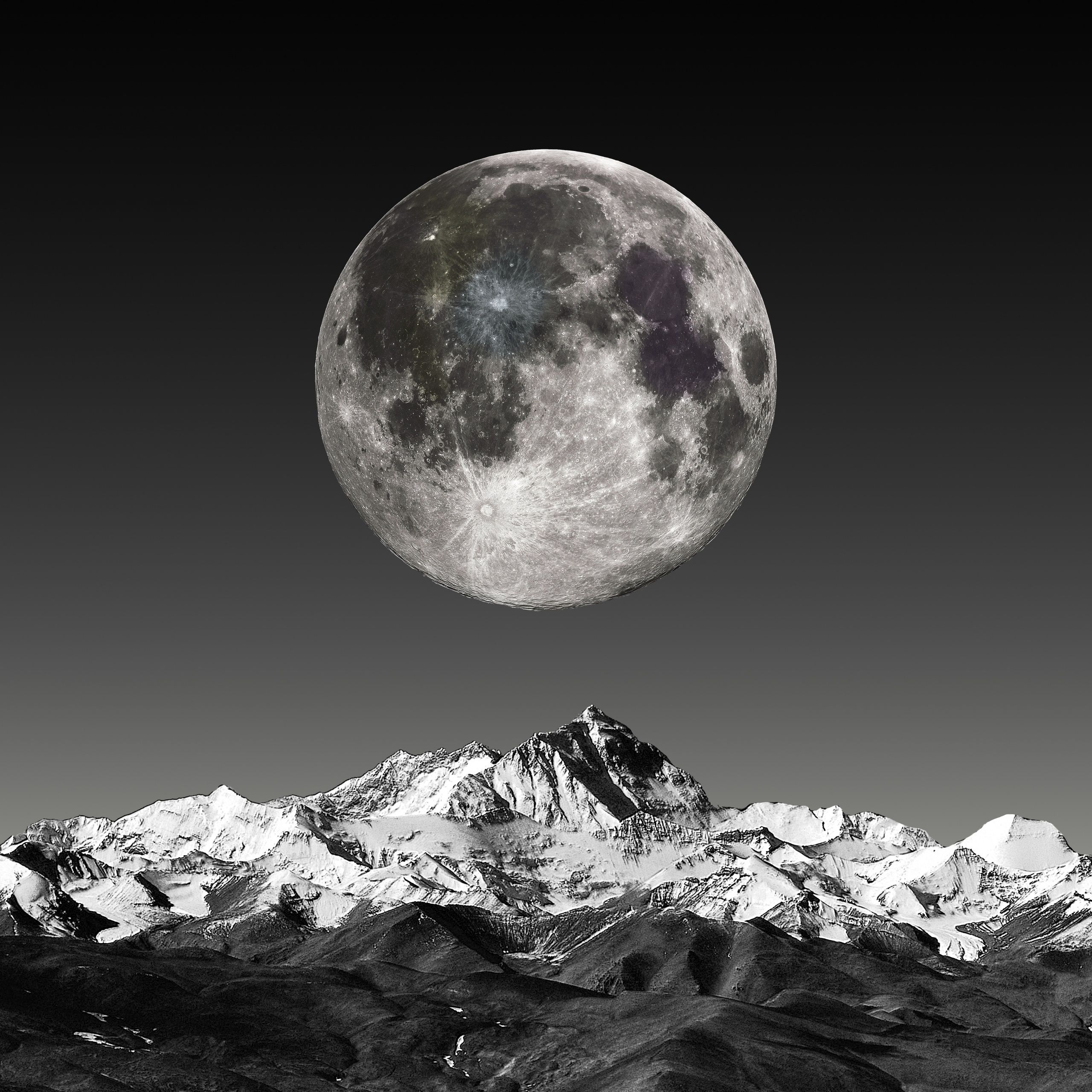 2560x2560 Moon Wallpaper 4K, 5K, Mountains, Monochrome, 8K