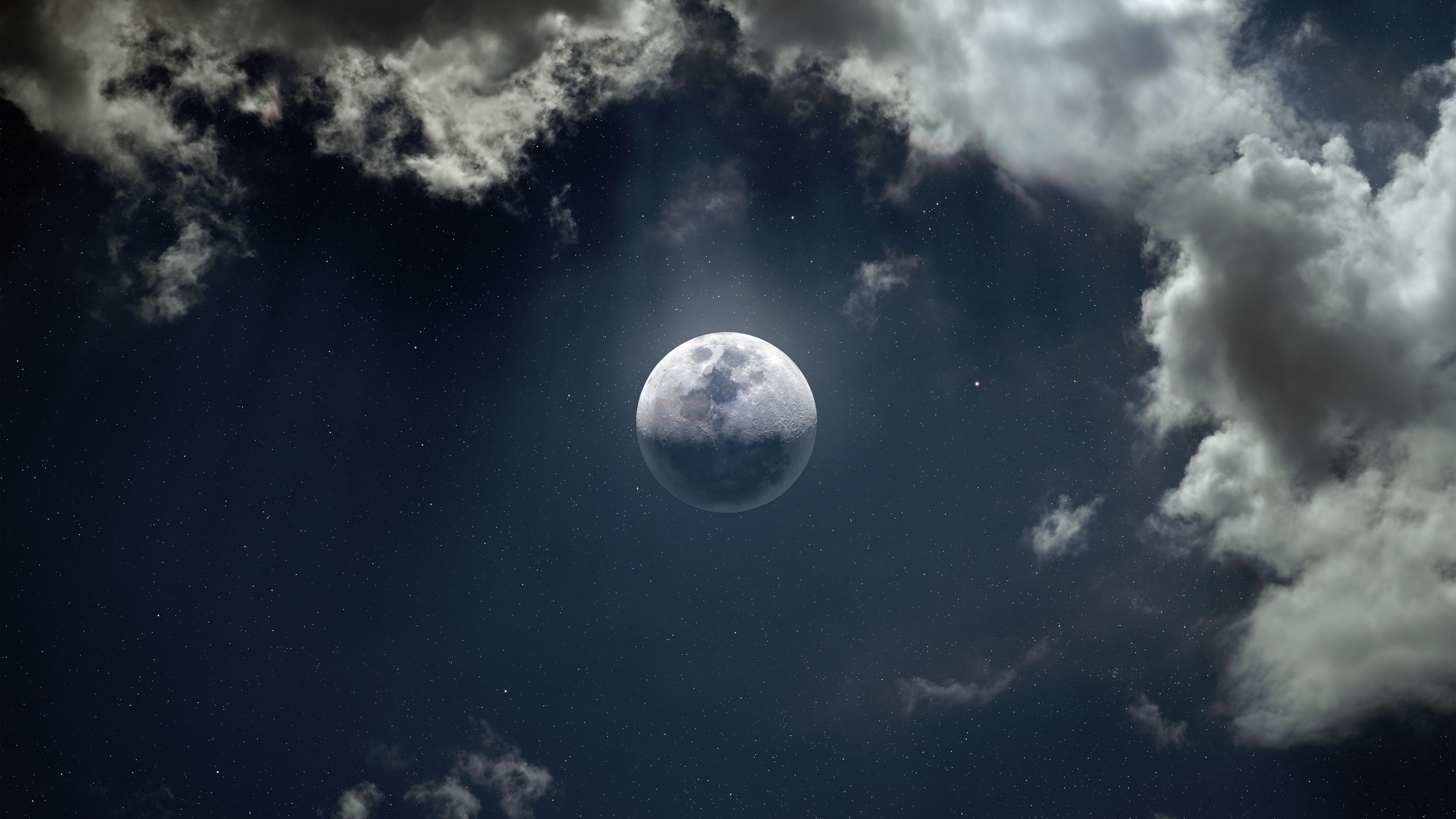 5120x2880 Moon Wallpaper 4K, 10K, Clouds, Stars, 5K, 8K