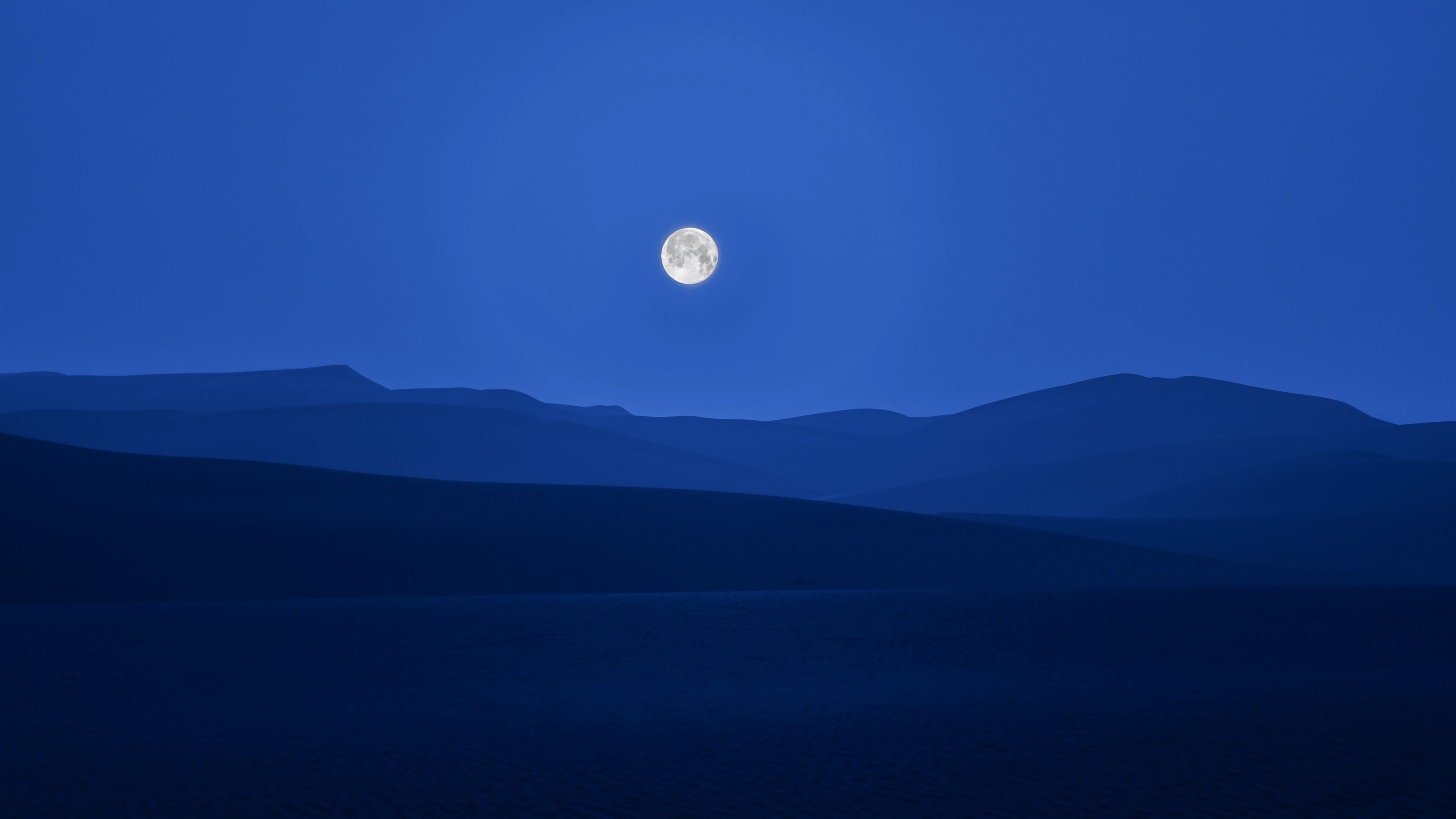 3840x2160 Full moon Wallpaper 4K, Silhouette, Mountain range