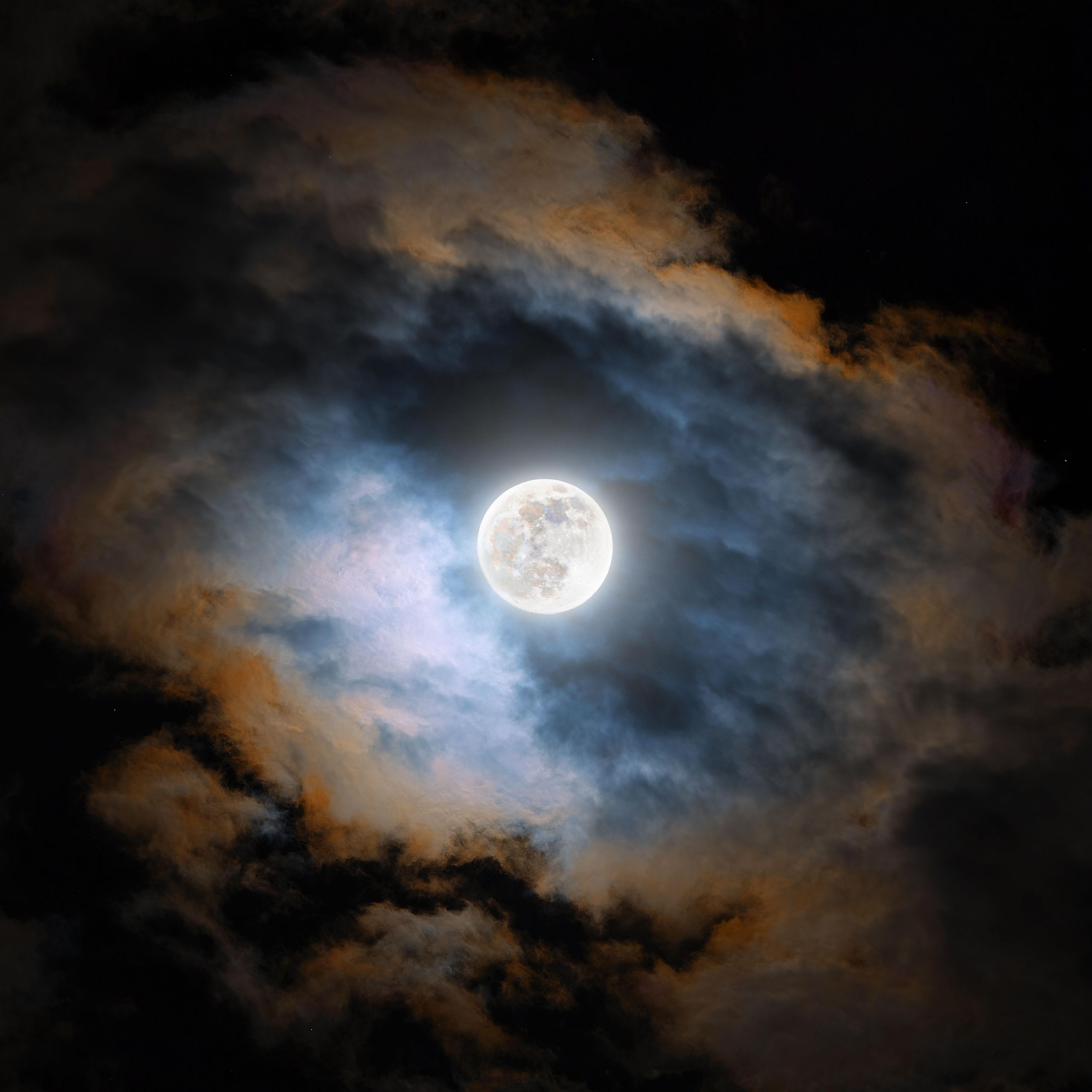 2560x2560 Cold Moon Wallpaper 4K, Night, Clouds, Dark, Glowing, 5K