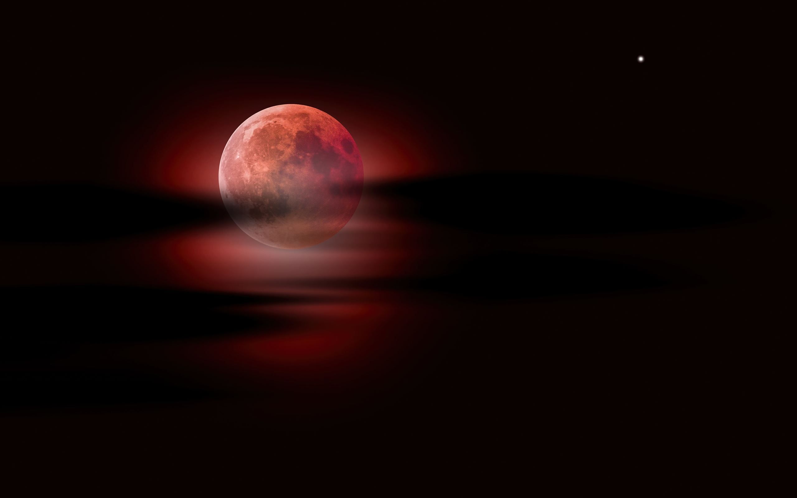 2560x1600 moon clouds night sky red moon 5k MacBook Air Wallpaper Download