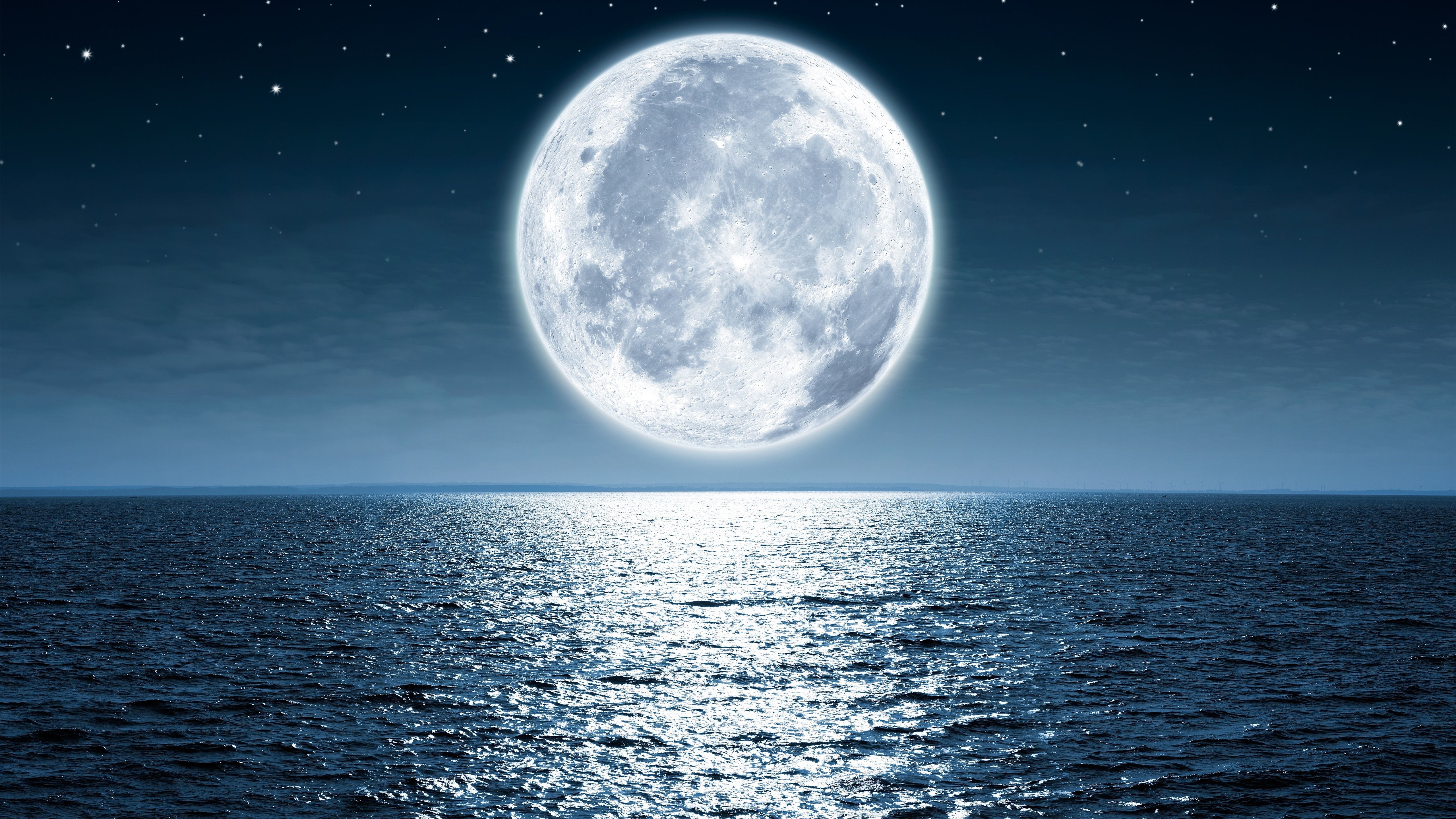 5120x2880 Wallpaper Moon, sea, bright 5120x2880 UHD 5K Picture, Image