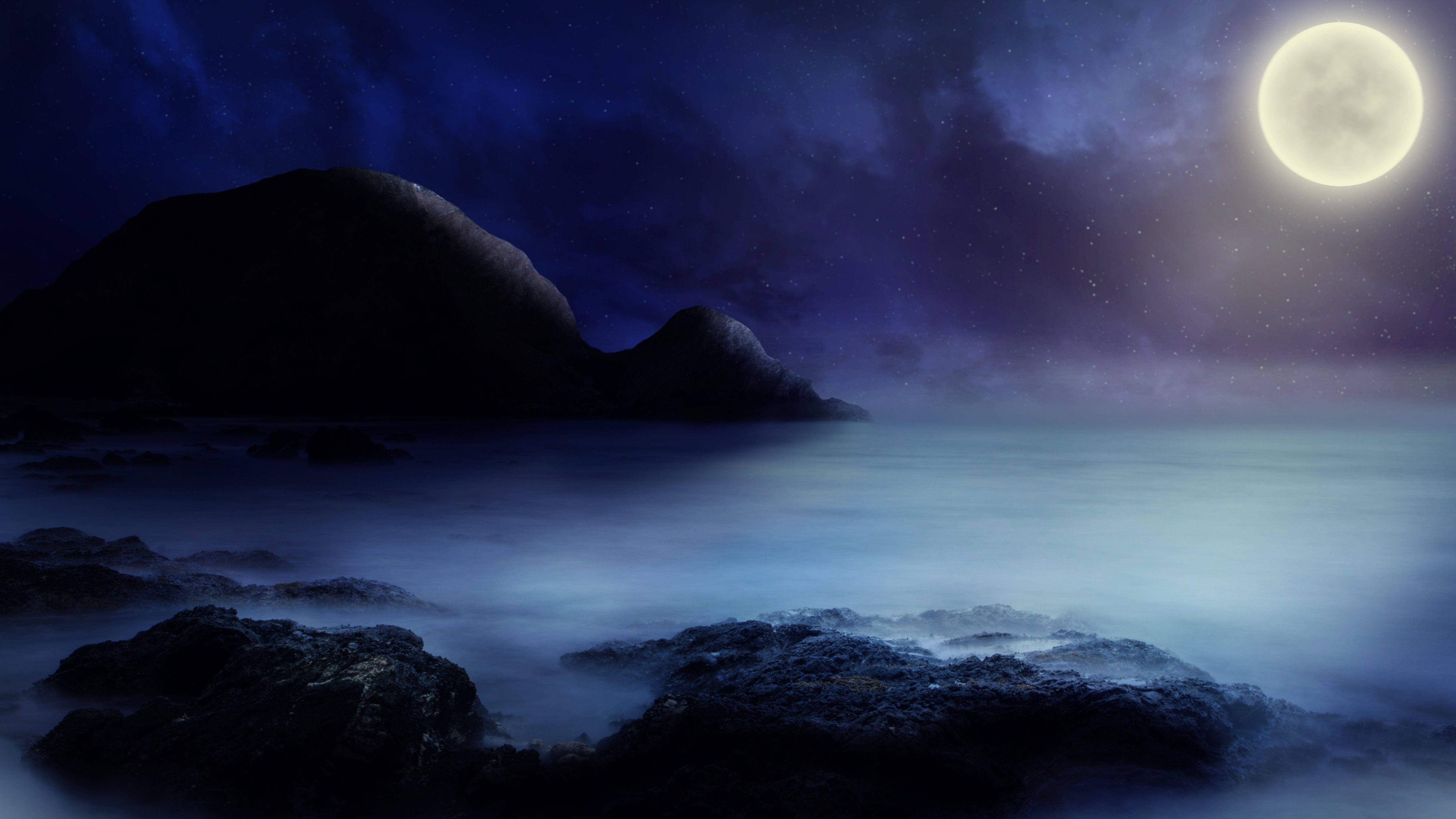 5120x2880 Seascape Moon Light 5K Wallpaper