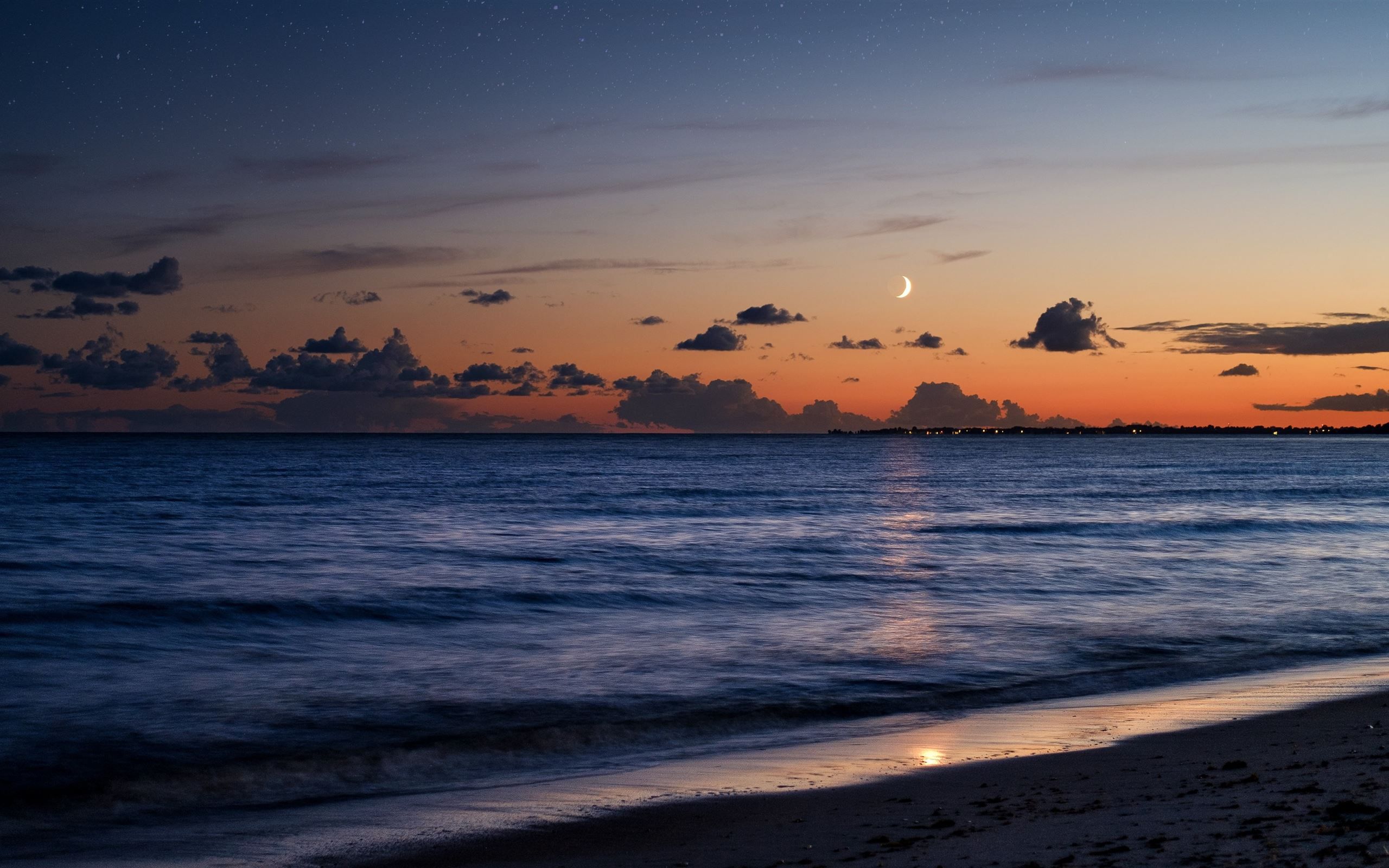 2560x1600 beach sea evening moon 5k MacBook Air Wallpaper Download