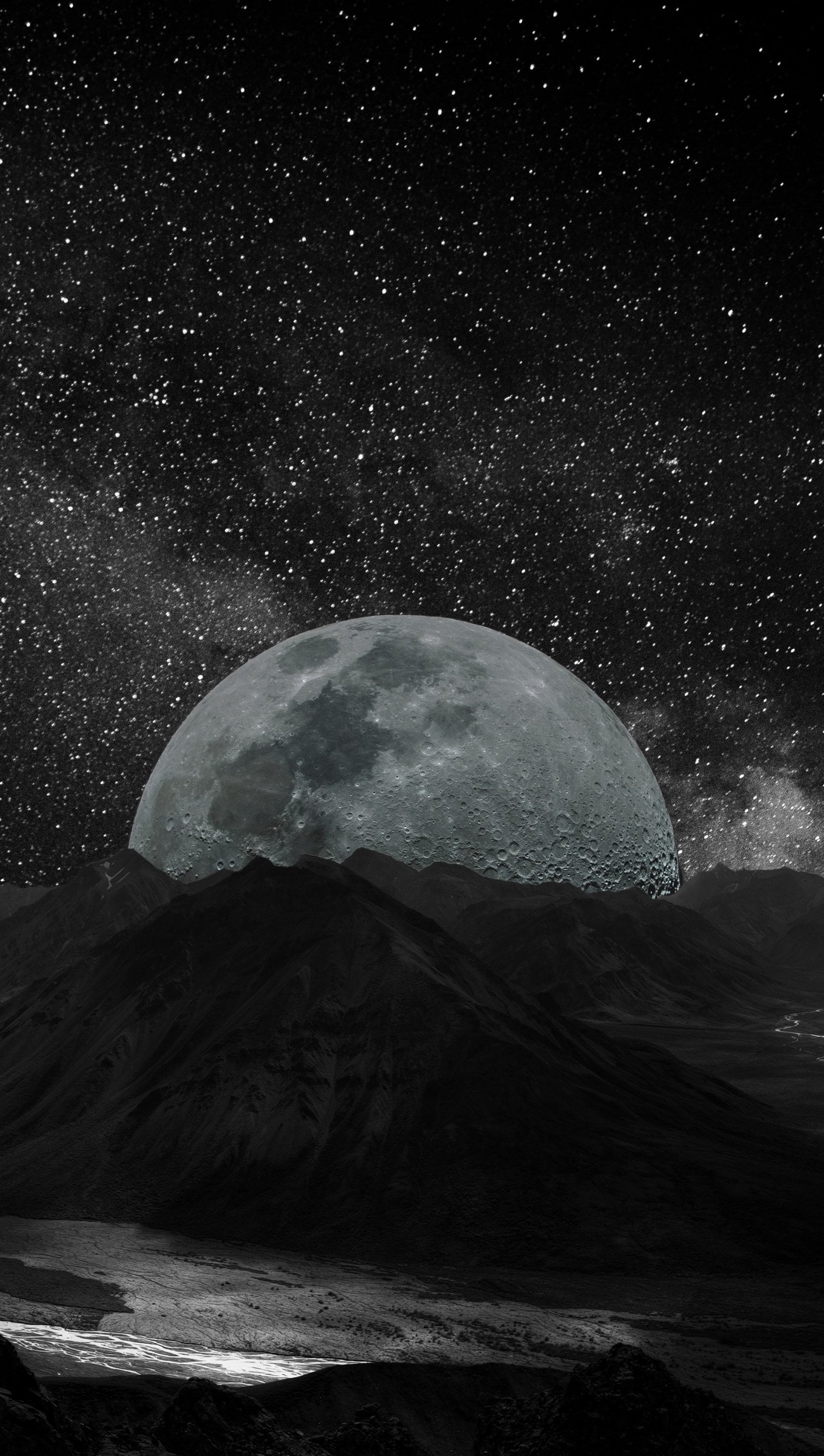 1630x2880 Moon landscape seen from planet Wallpaper 4K for iPhone and Mobile Phone