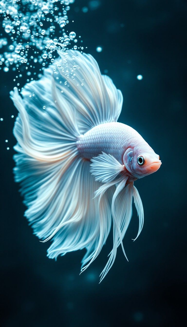 768x1344 Free Ethereal White Betta Image, Fish, Aquatic