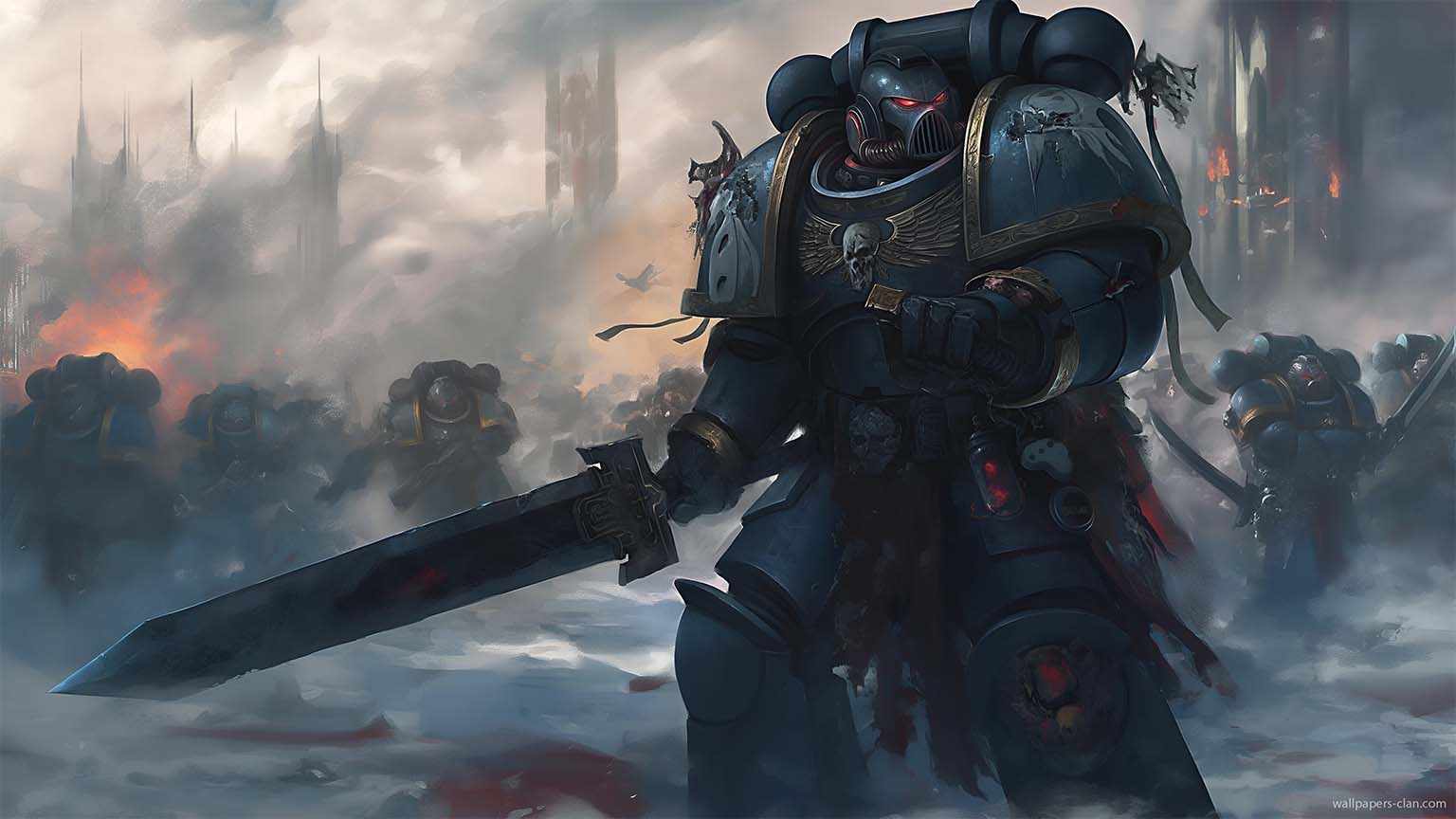 1536x864 Free Warhammer 40K Knight with Sword Desktop Wallpaper 4K