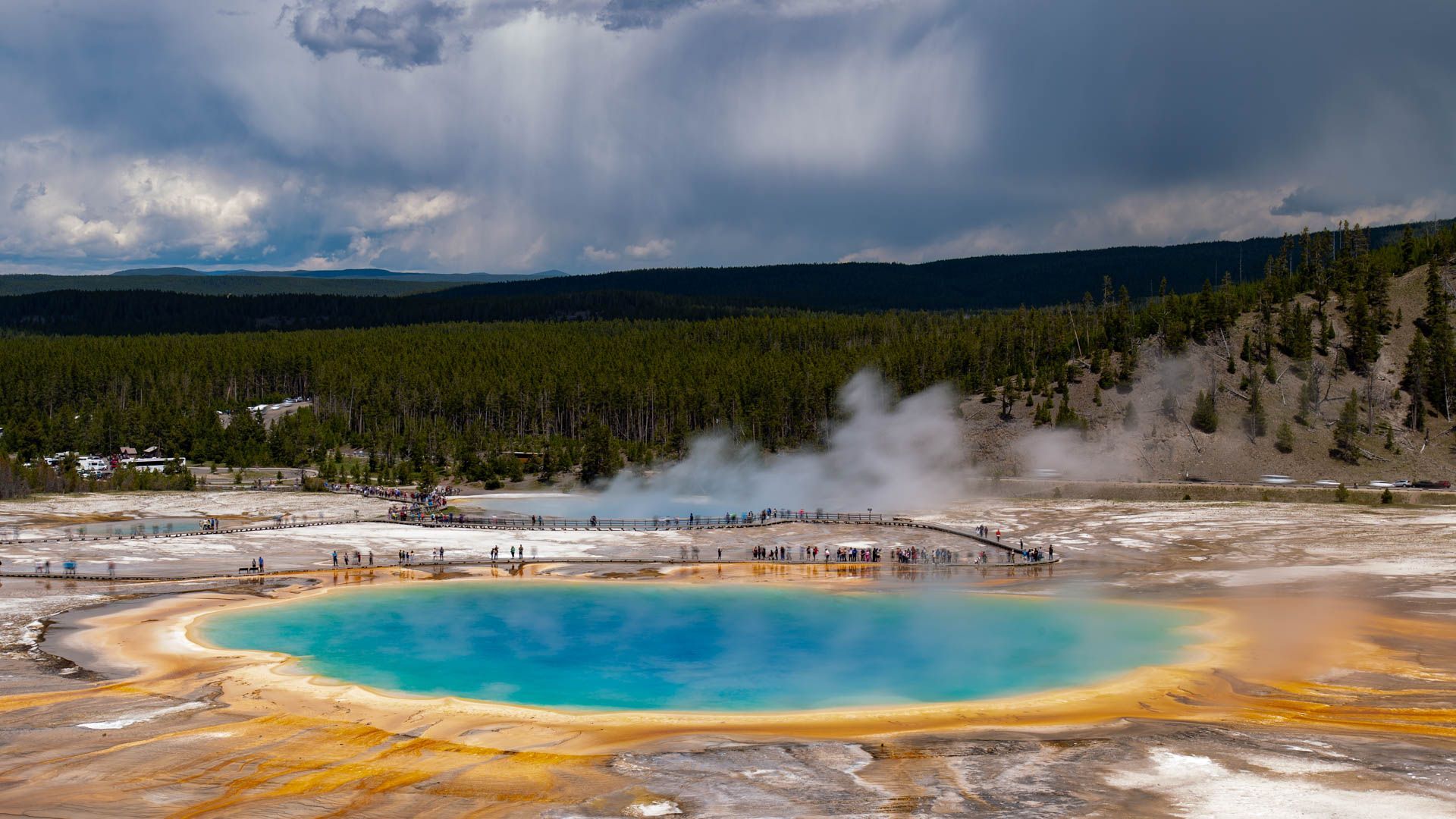 1920x1080 Grand Prismatic Spring and Old Faithful