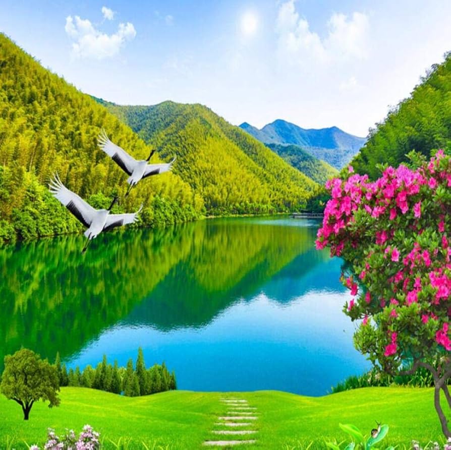 894x893 3D Photo Wallpaper HD Forest Mountain Lake Natural Landscape Large Wall Painting Living Room Background Mural Wallpaper 300 * 210cm : Amazon.co.uk: DIY & Tools