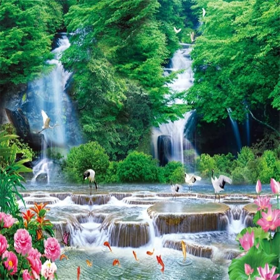 894x894 INSTR Waterfall Flowers Large Wall Mural, Natural Wonder Peel and Stick Wall Wallpaper Wall Paintings Wall Posters, for Living Room Bedroom Kitchen Wall Home Wall Decor, 118W x82.7H : Tools & Home Improvement