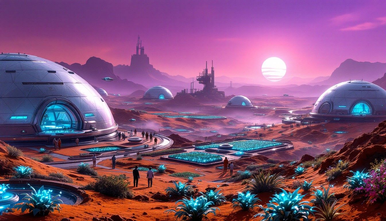 1344x768 Free Mars Colony Dawn Image, Colony, Domes