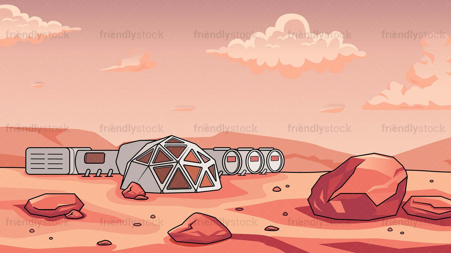 1920x1080 Human Base On Mars Background Cartoon Clipart Vector