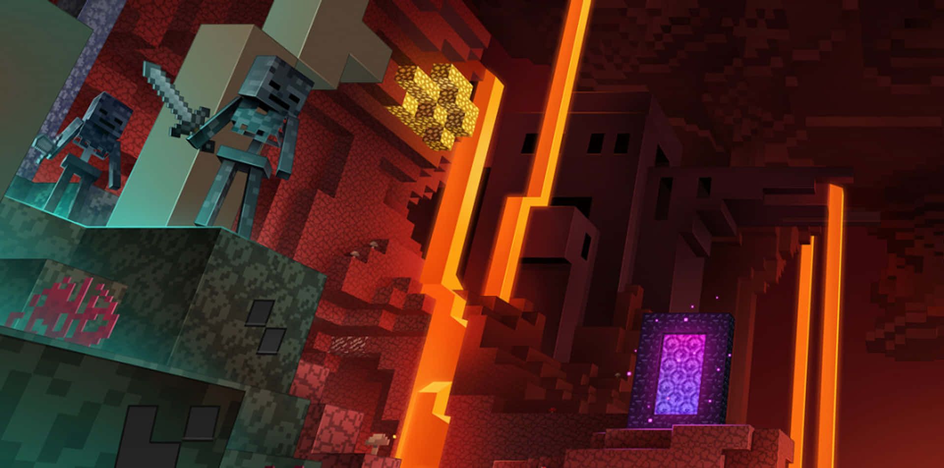 1920x953 Download Minecraft_ Nether_ Portal_and_ Skeletons Wallpaper