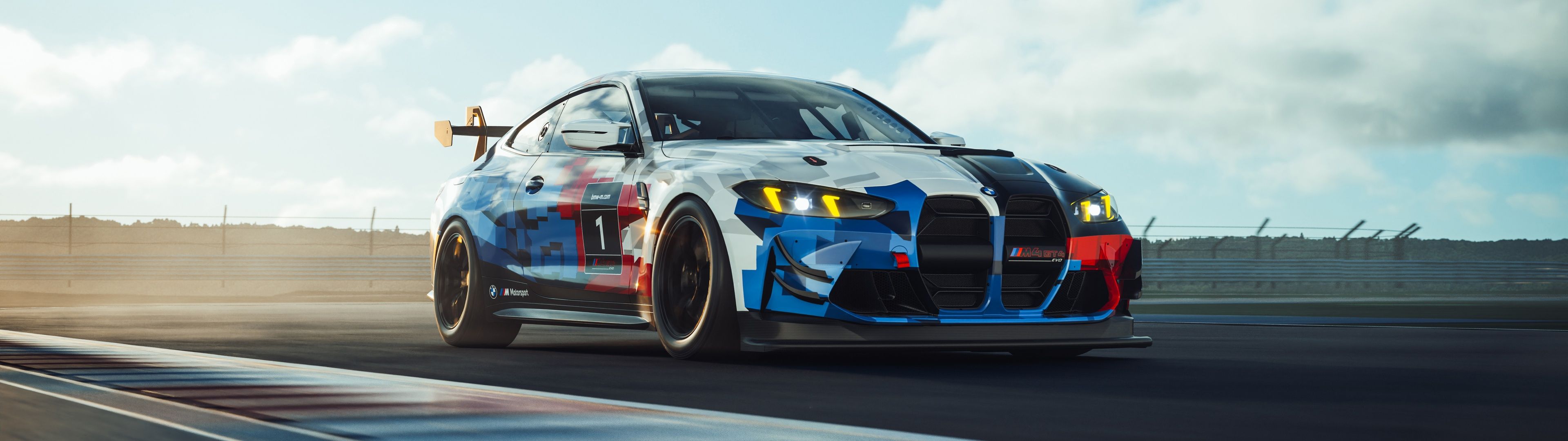 3840x1080 BMW M4 GT4 EVO Wallpaper 4K, Racing car, 5K, Race track