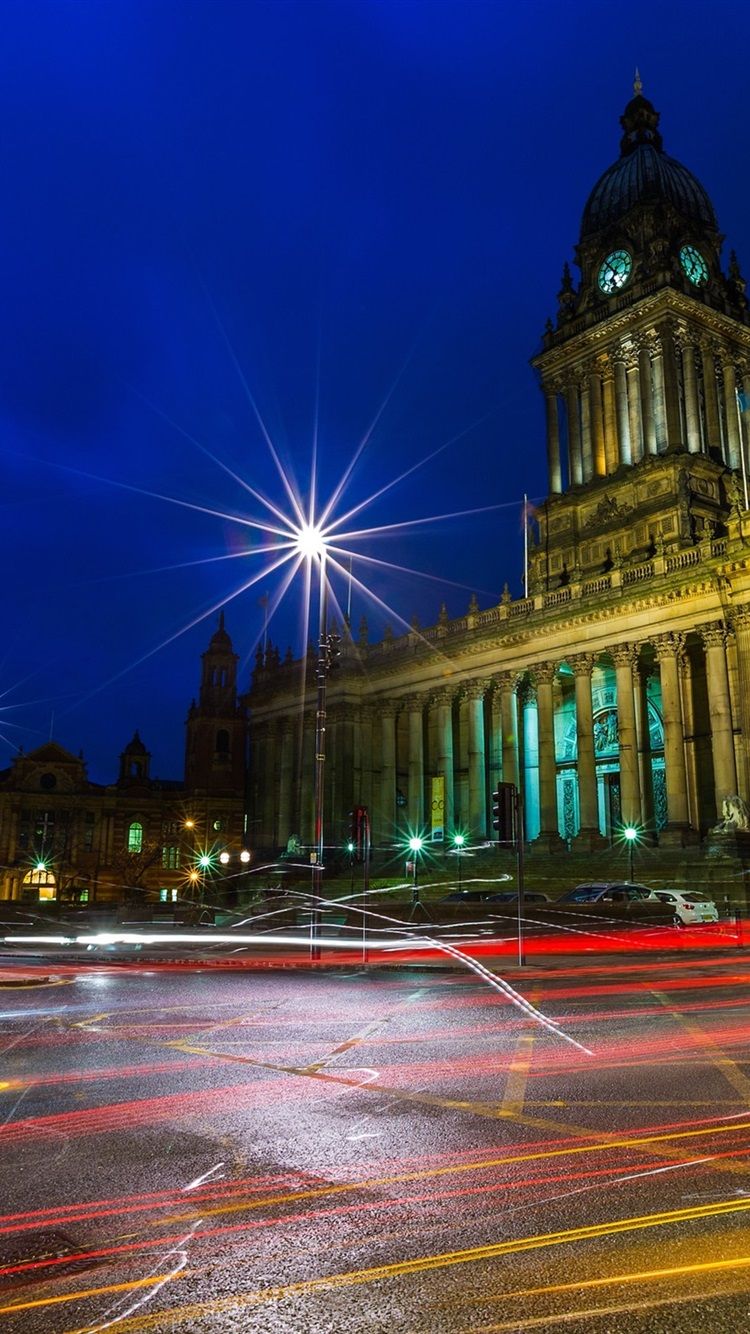 750x1334 Wallpaper England, Leeds, city, lights, street, buildings, road, night 2560x1600 Picture, Image