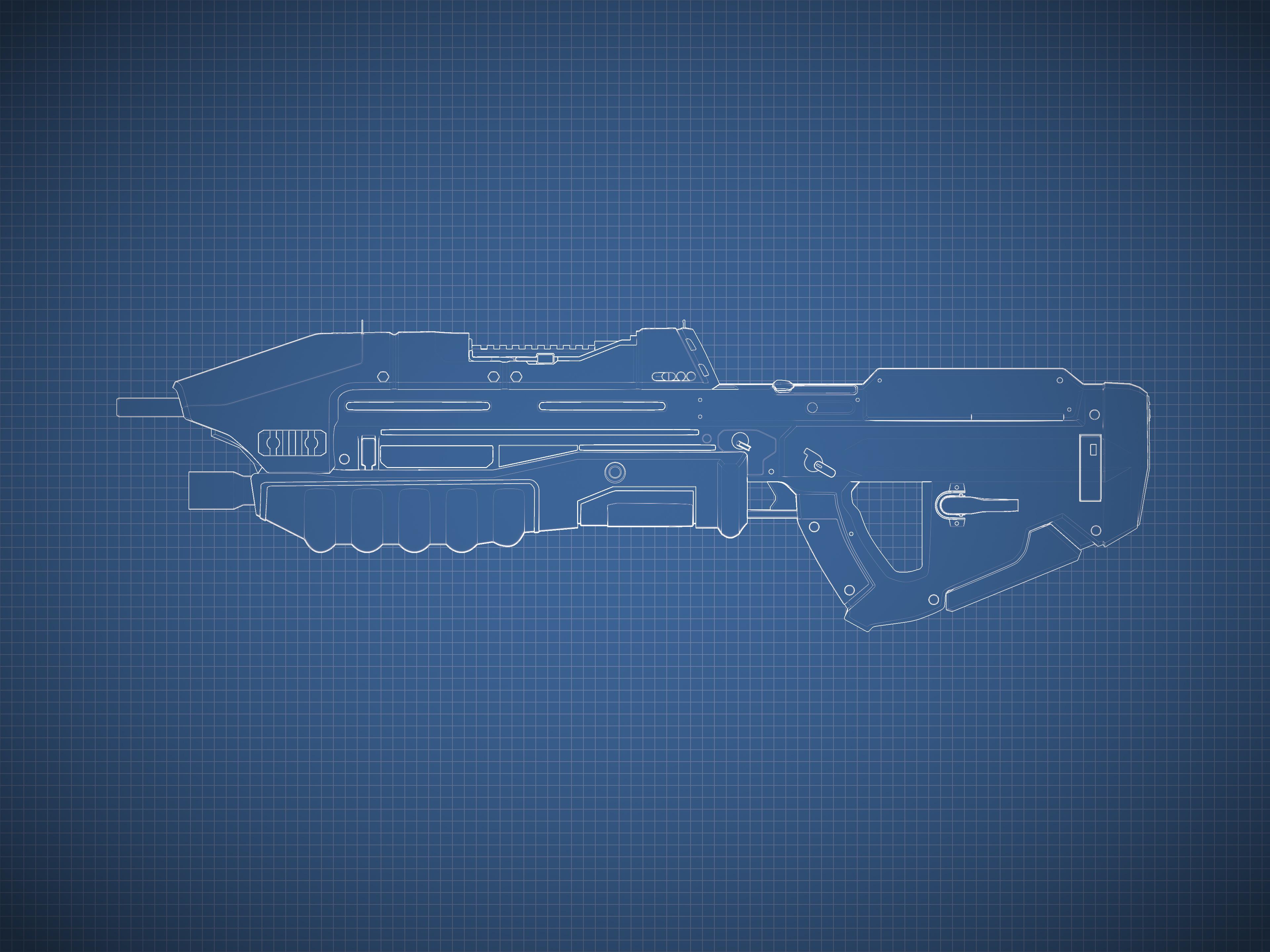 3840x2880 Assault Rifle Wallpaper (3D Art with blueprint Rendering) 3840 x 2880