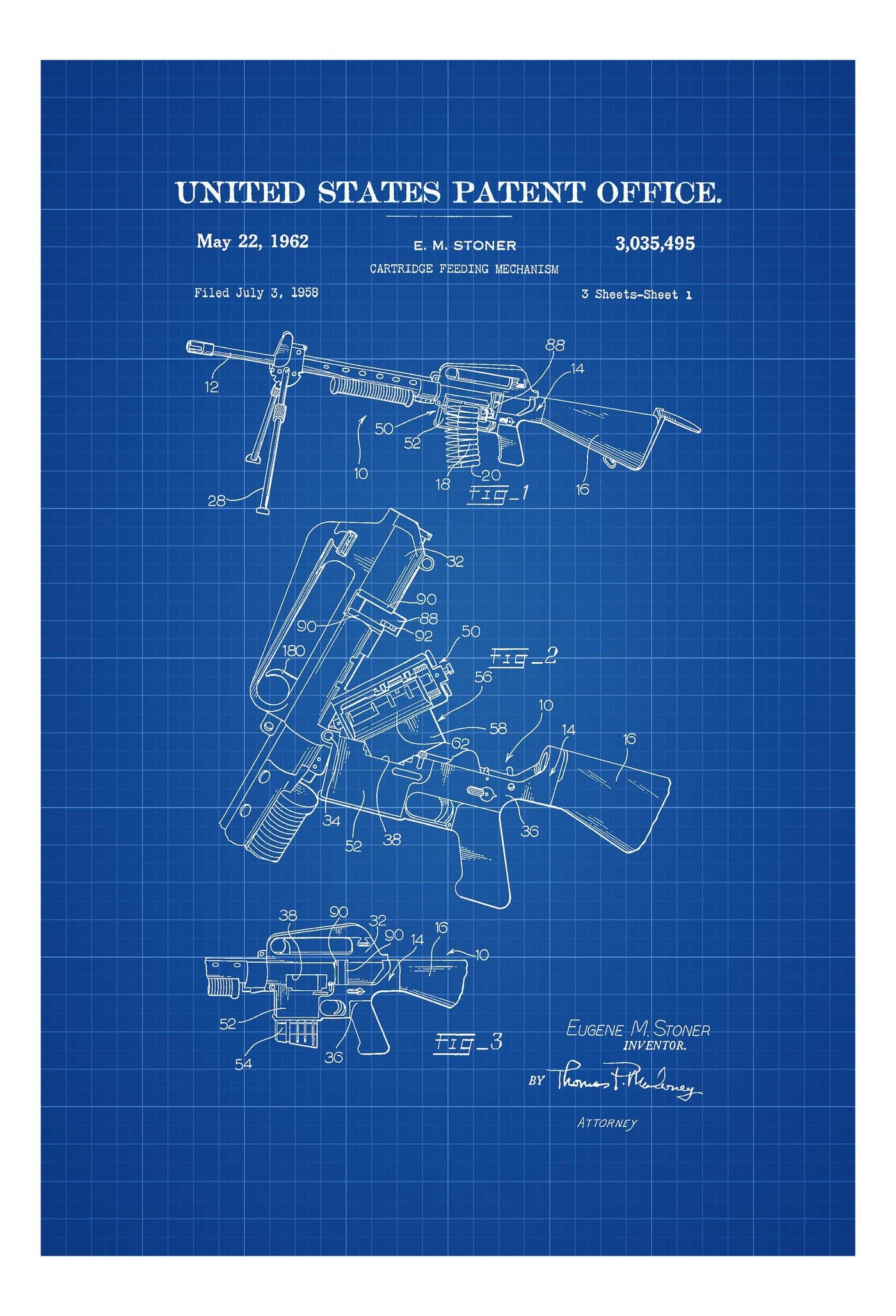 1400x2056 Machine Gun Patent 1962 Print, Gun Art, Firearm Art, Western