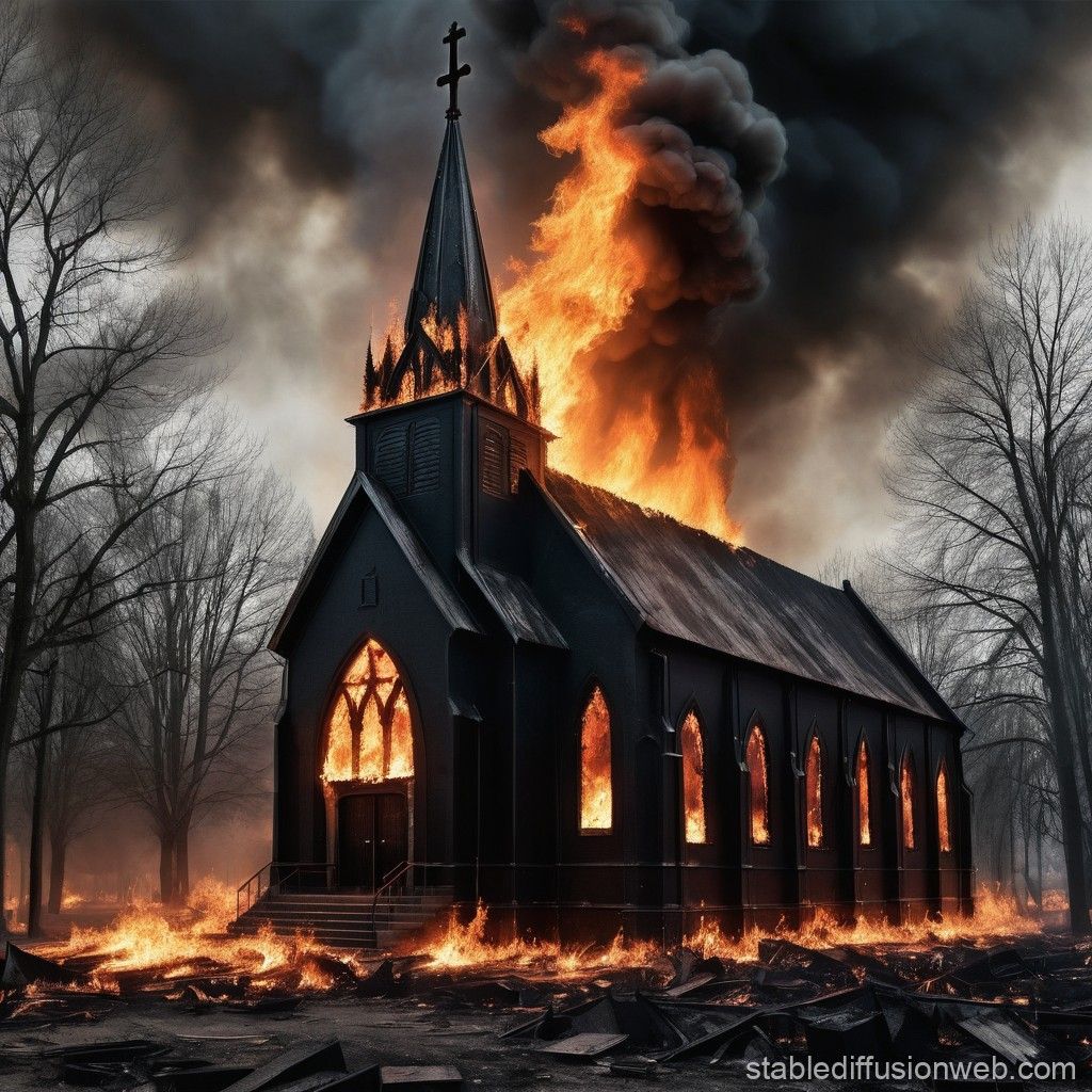 1024x1024 Burning Black Metal Church. Stable Diffusion Online