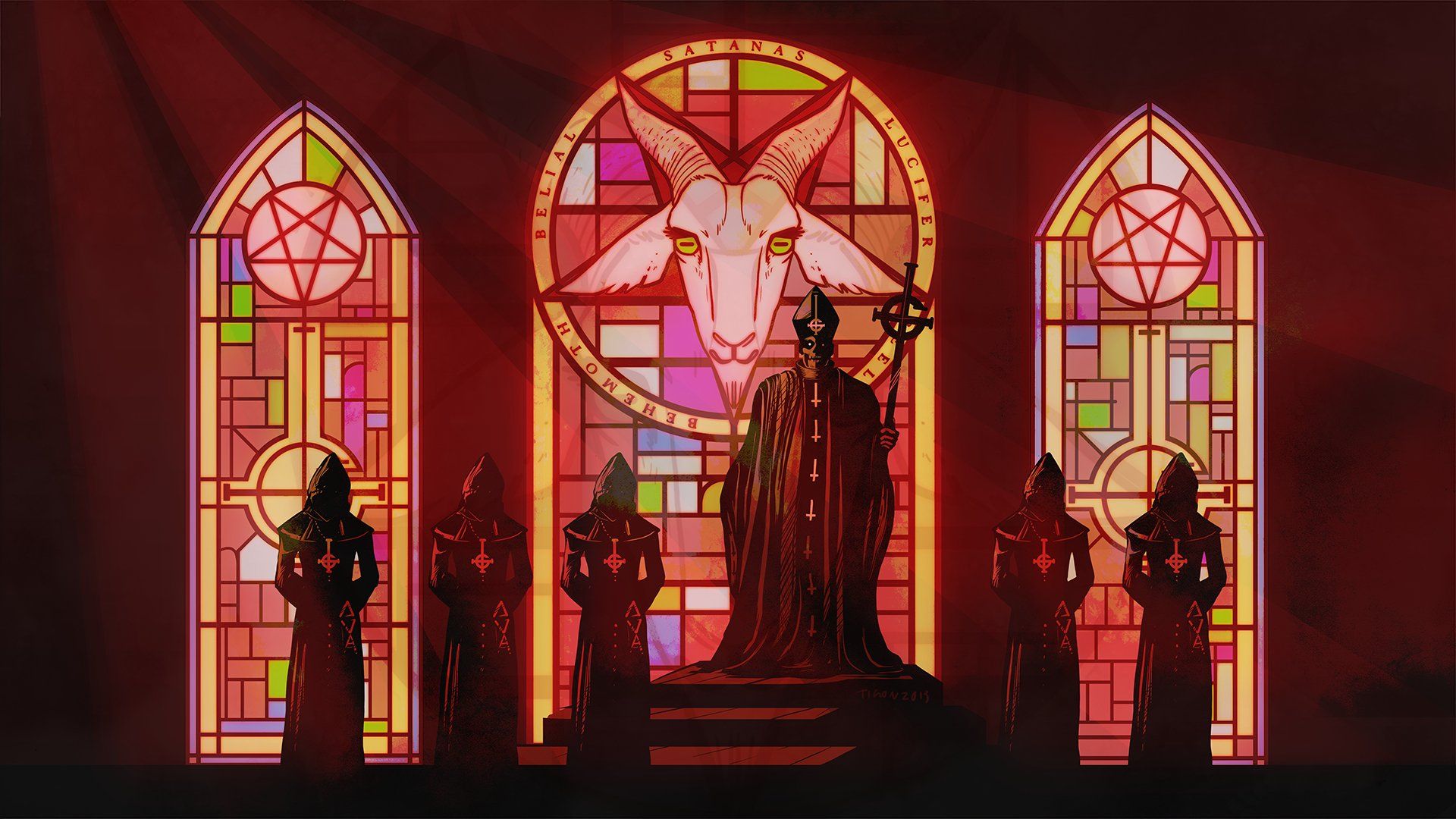 1920x1080 Occult Elegance: HD Wallpaper Inspired by Ghost B.C. and Heavy Metal Vibesx1080