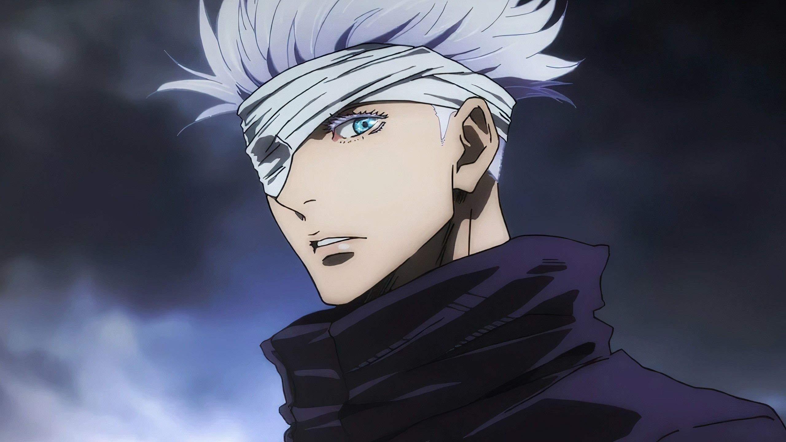 2560x1440 Blue Eyes Satoru Gojo Sky Background HD Jujutsu Kaisen Wallpaper
