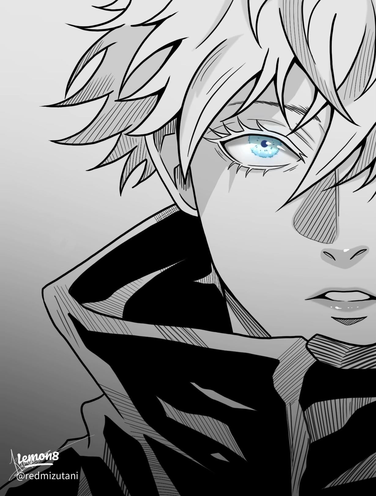 1229x1620 Gojo Satoru Digital Art: Black & White Manga Face & Expressions