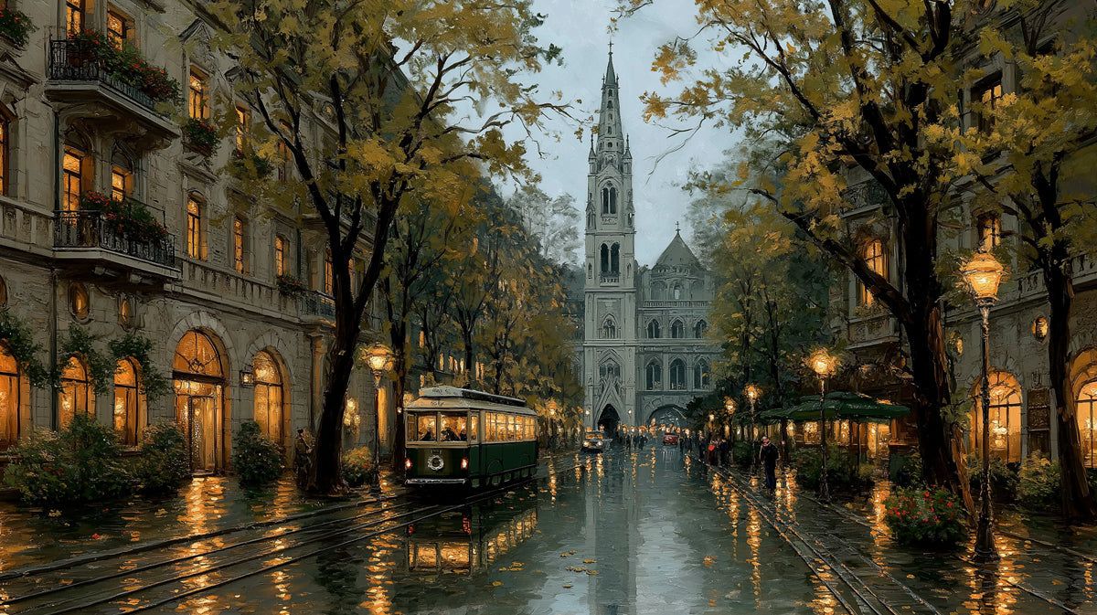 1200x673 Old World European City Street Mural Wallpaper