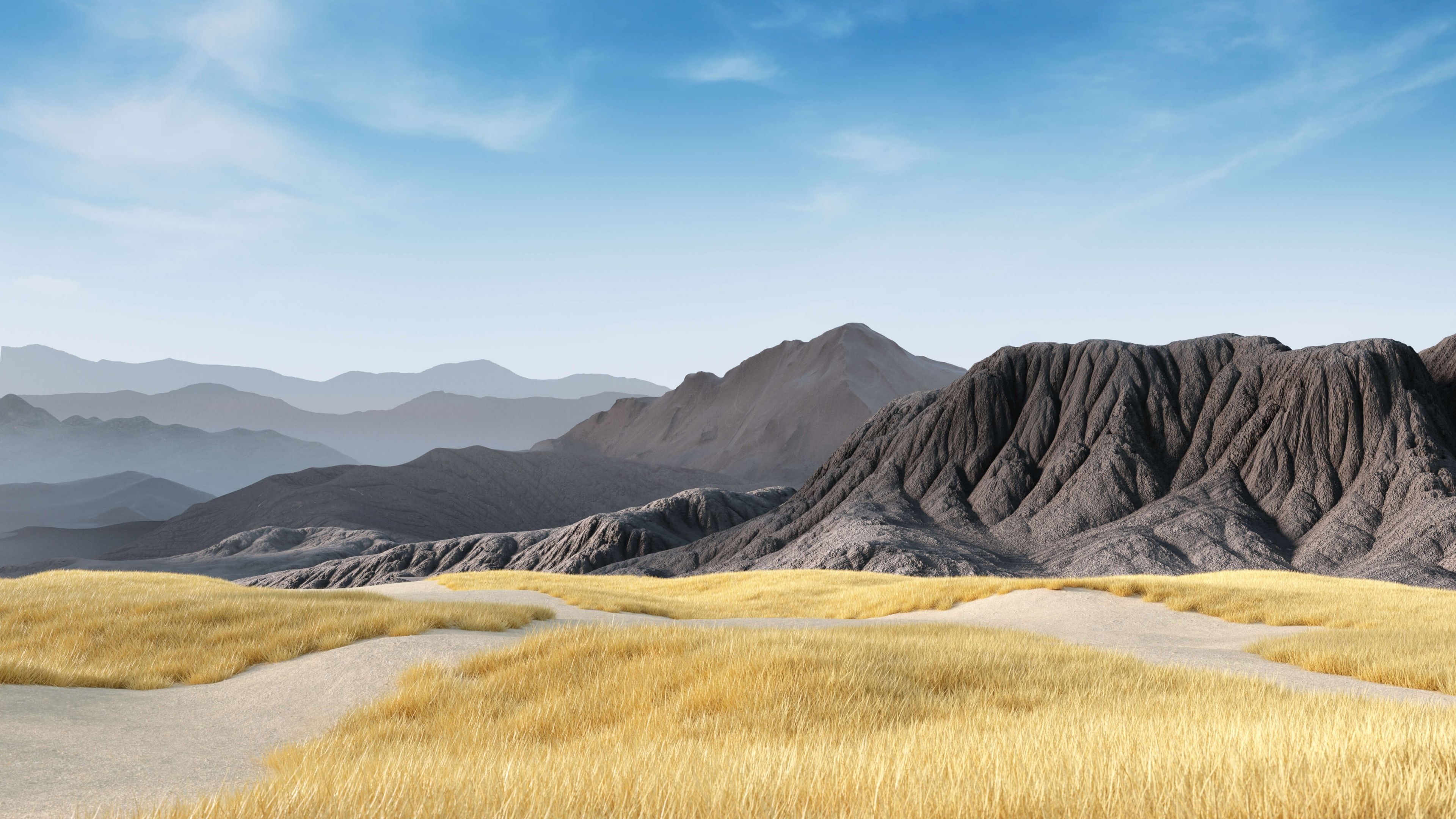 3840x2160 Mountains Wallpaper 4K, Clear sky, Grass field, Landscape