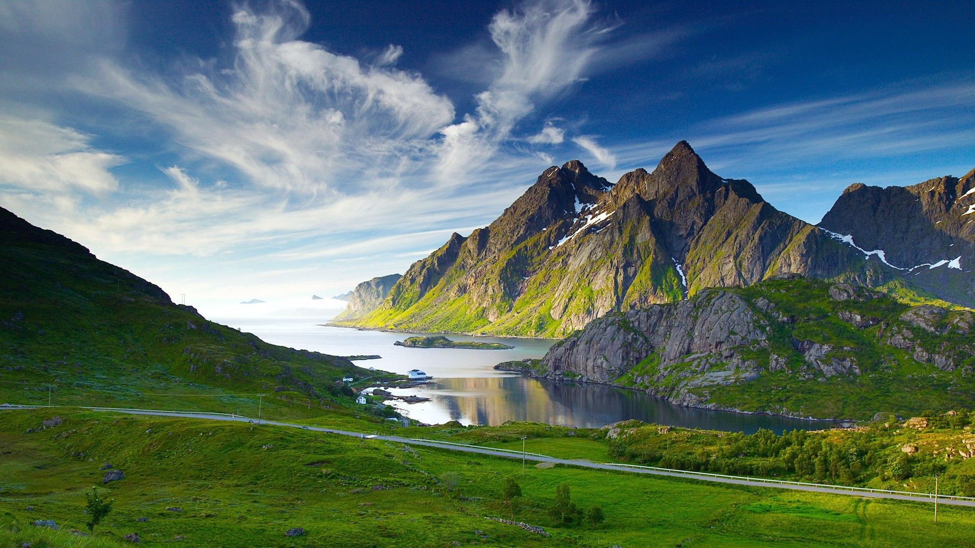 1920x1080 nature, Landscape, Mountain, Clouds, Road, Grass, Coast, Hill, Field, Water, Horizon, Sea Wallpaper HD / Desktop and Mobile Background