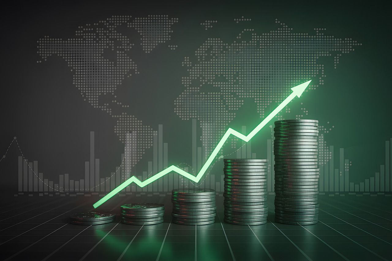 1280x853 Download Financial Growth Metallic Coins Teal Color. Royalty Free Stock Illustration Image
