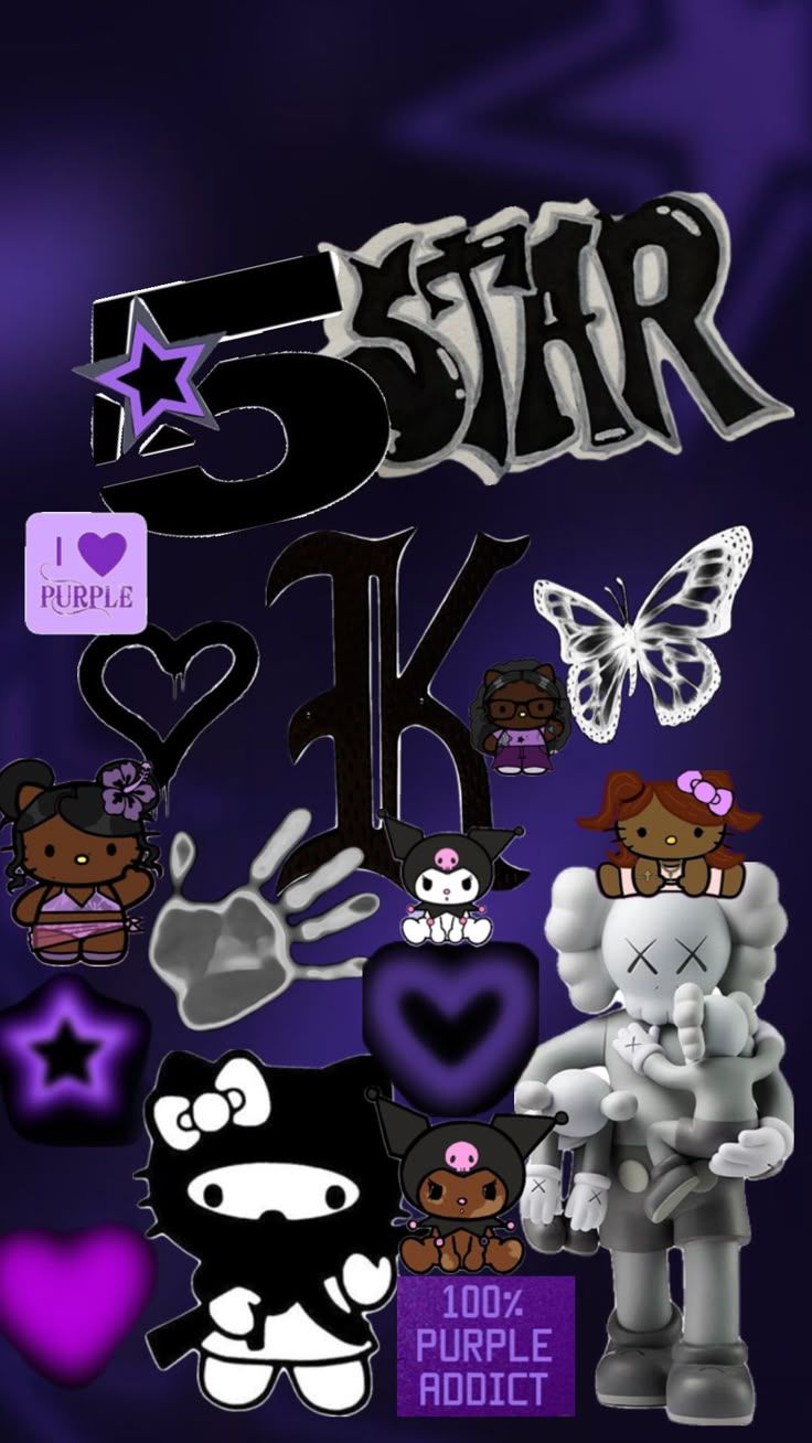 736x1308 hellokitty #kuromi #purple #butterfly #heart #kaws star