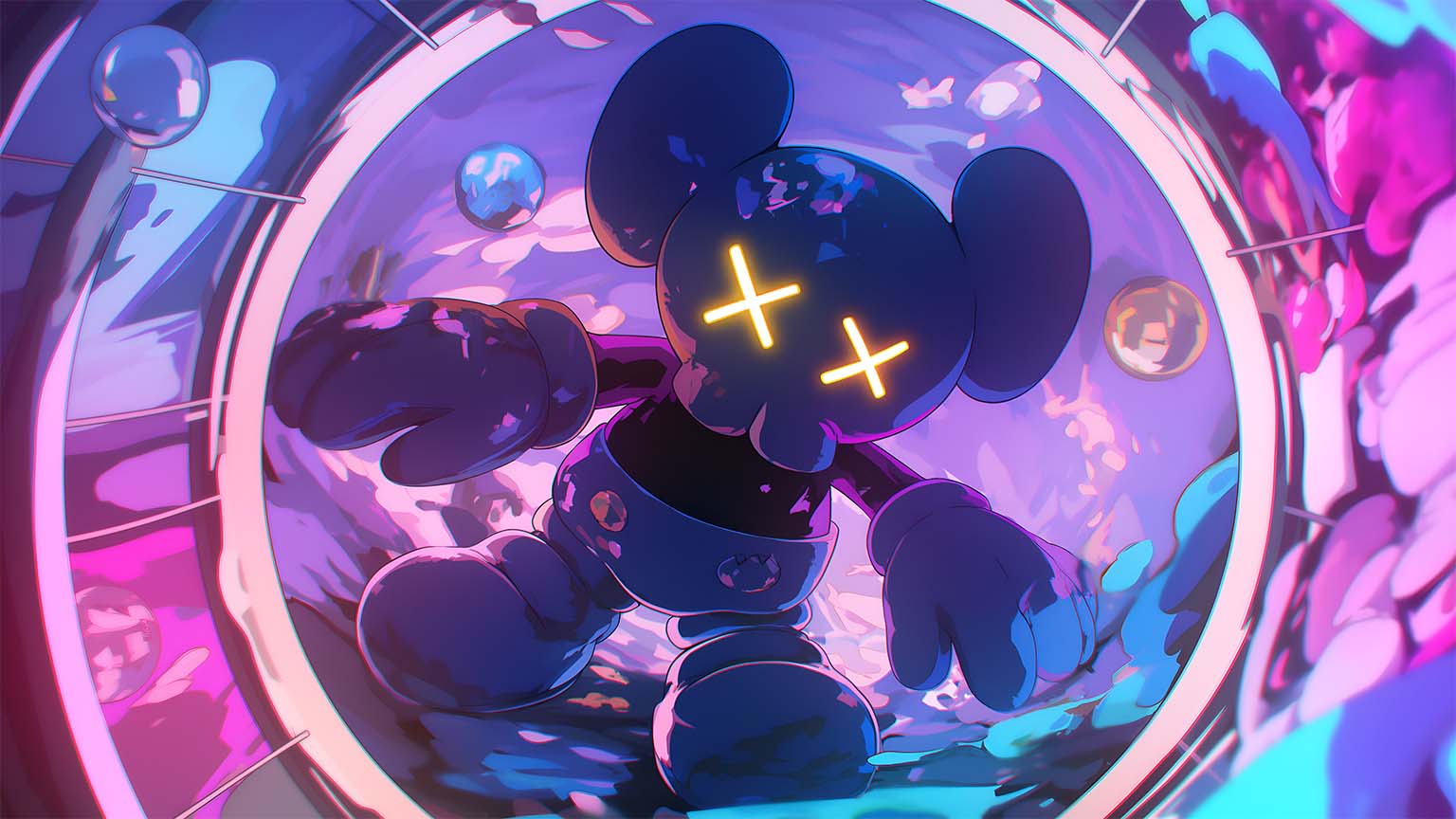 1536x864 KAWS Hypebeast Futuristic Vibes Neon Lights Desktop Wallpaper