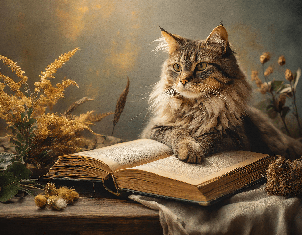 1280x996 Download Ai Generated Cat Book. Royalty Free Stock Illustration Image