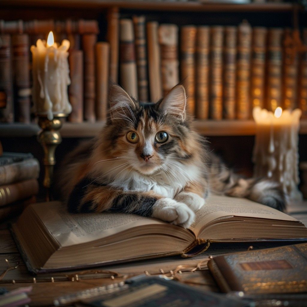 1024x1024 Free Cat on Books Image, Books, Library