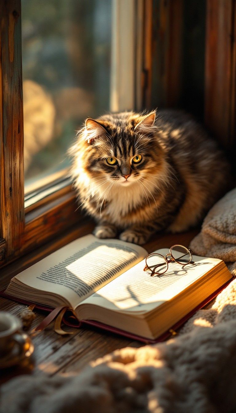 768x1344 Free Literary Cat Companion Image, Cat, Sunlight