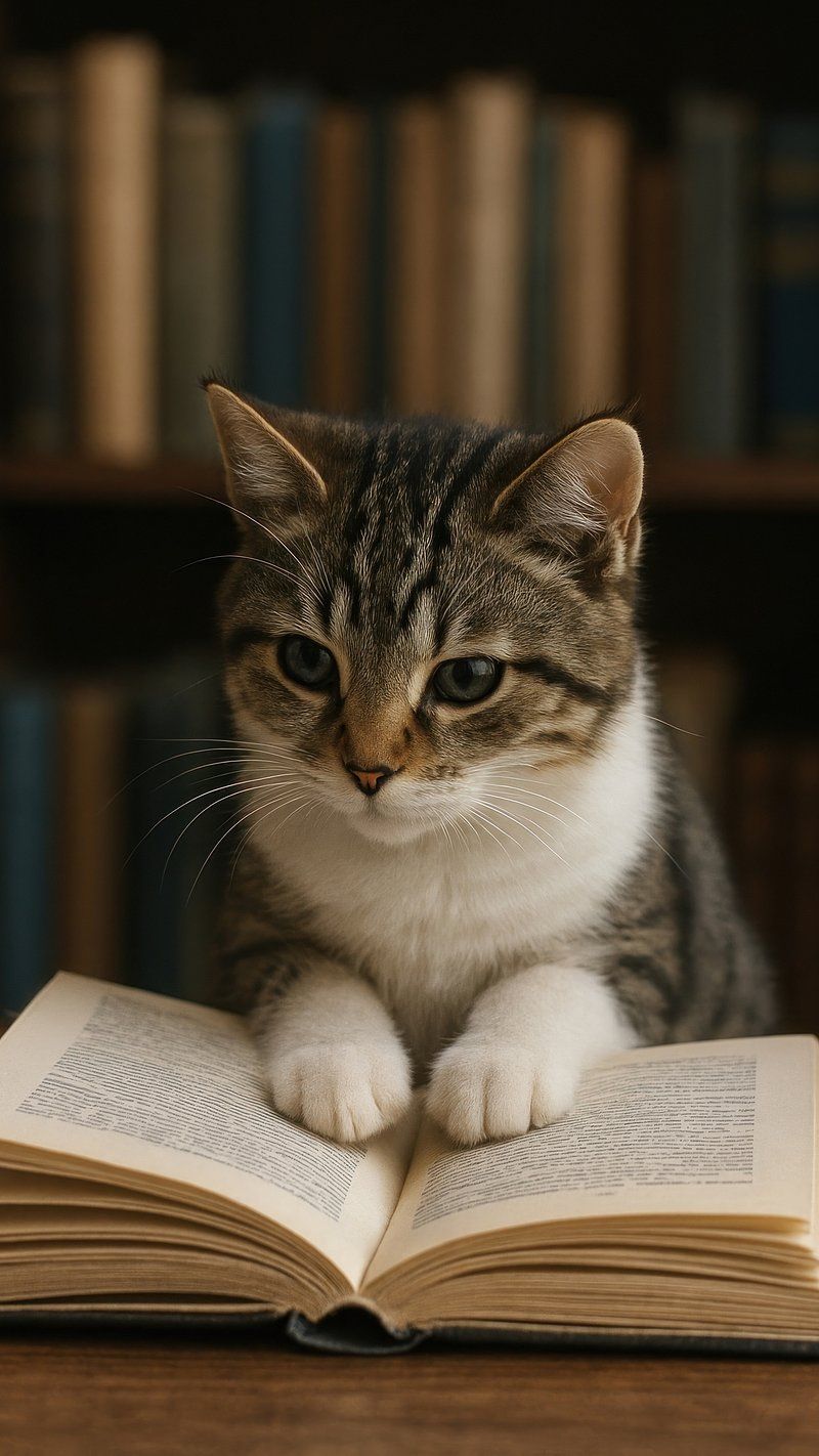 800x1422 Cat reading book wallpaper