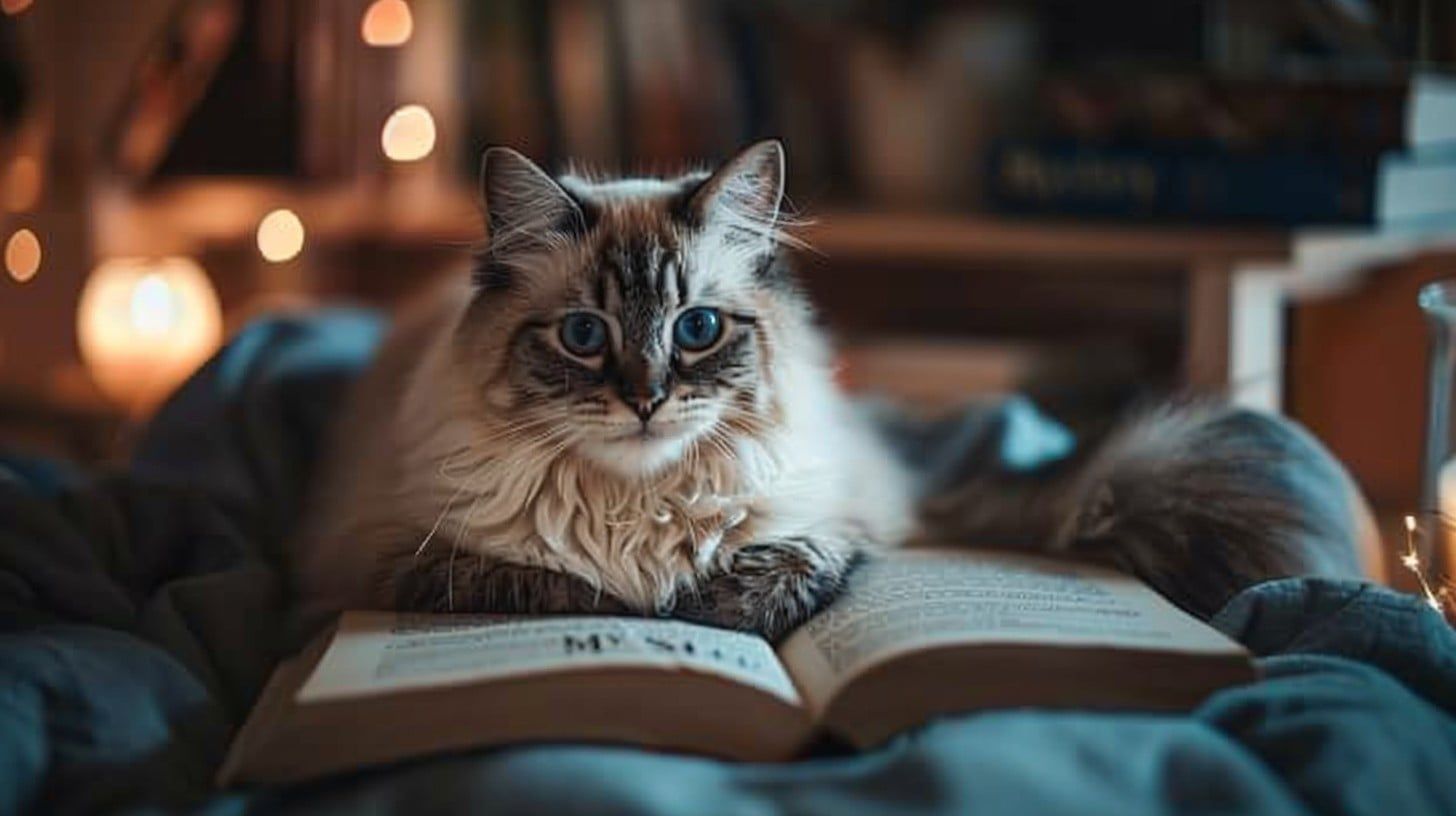 1456x816 Free Cat on Books Image, Books, Library
