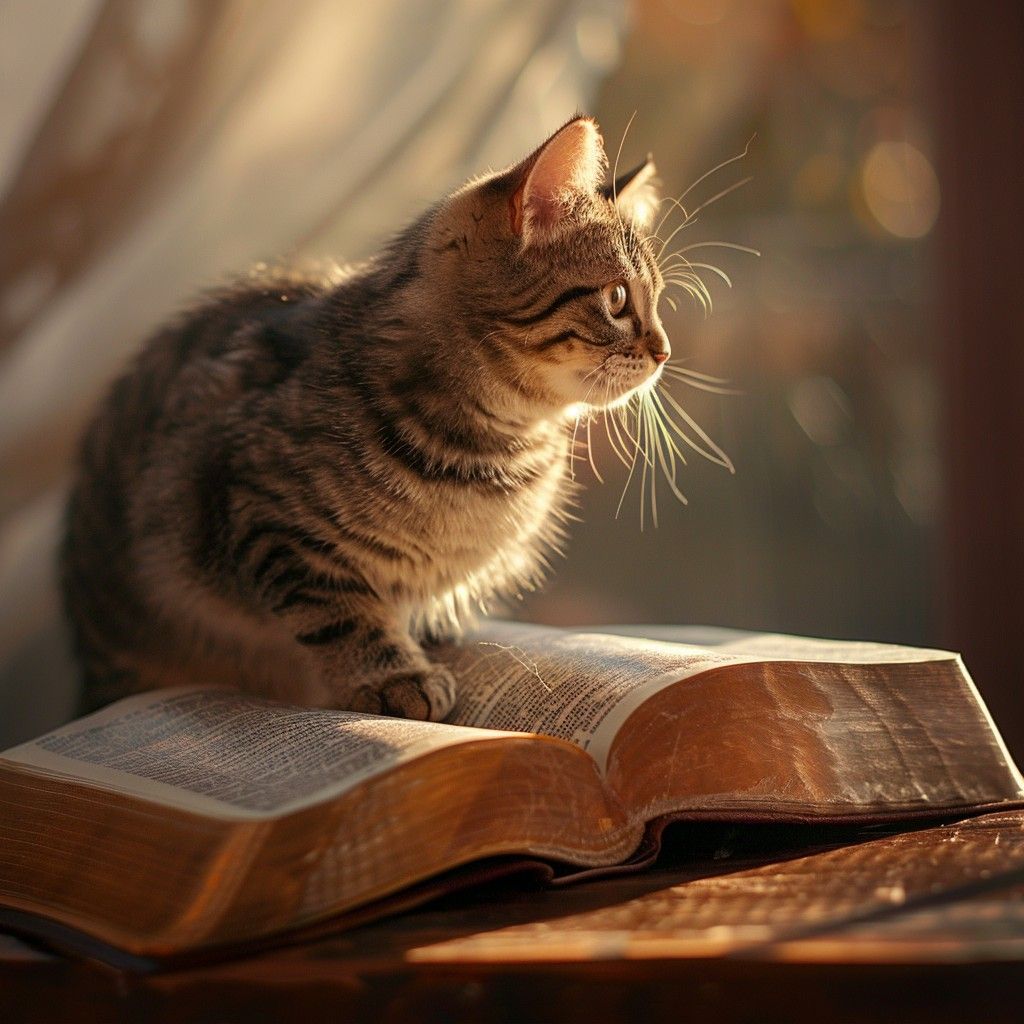 1024x1024 Free Cat Reads Book Image, Book, Reading
