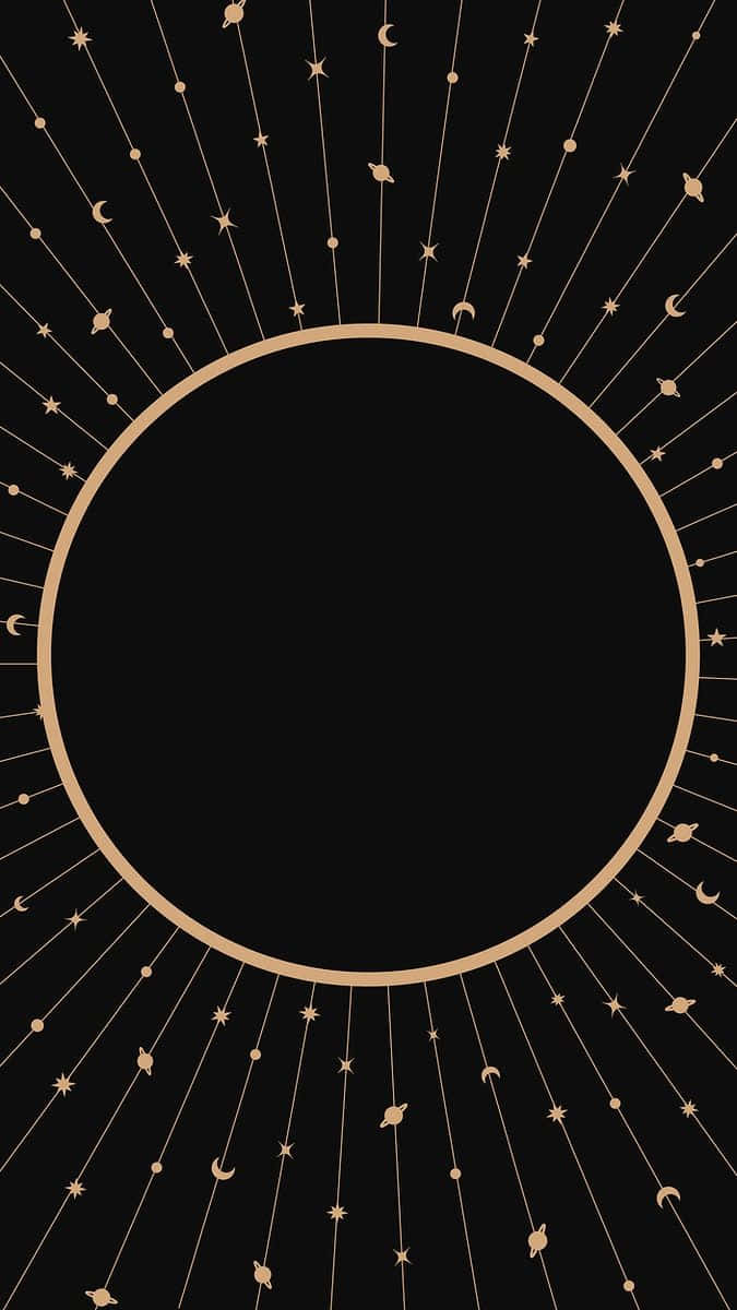 675x1200 Download A Gold Frame With Stars And Sun On A Black Background Wallpaper