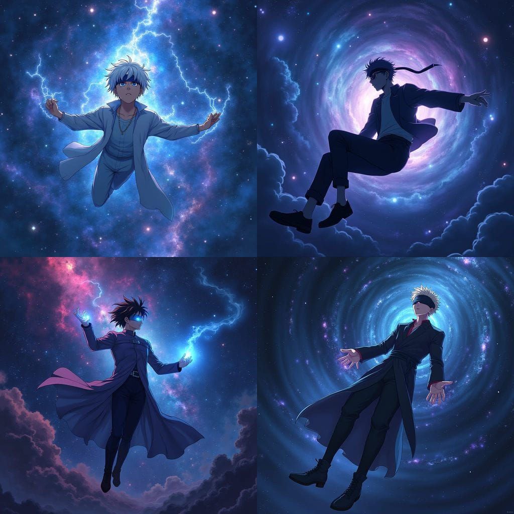 1024x1024 Gojo Satoru Floating in Cosmic Space