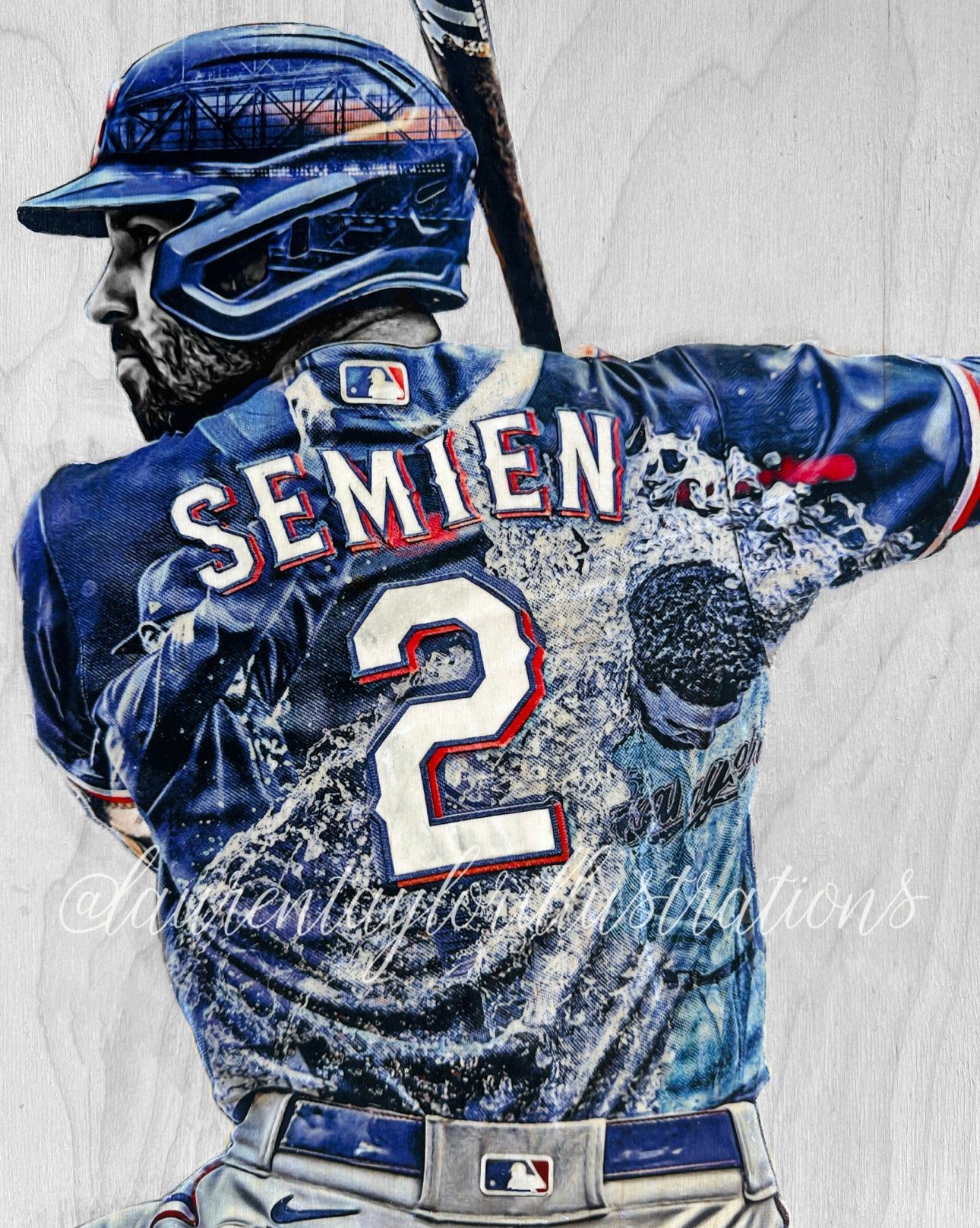 1290x1617 Semien (Marcus Semien) Texas Rangers 1 Original On Wood
