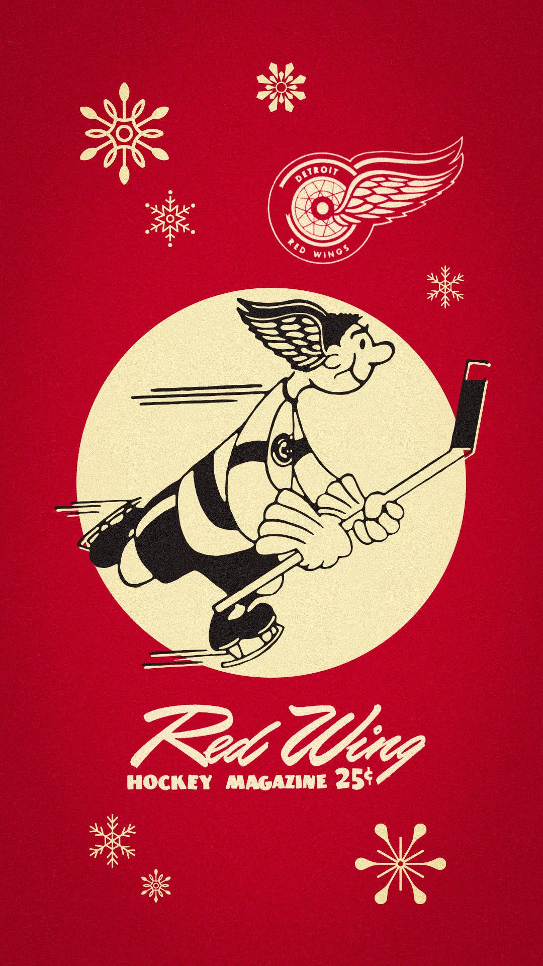 1080x1920 Download Vintage Detroit Red Wings Hockey Art Wallpaper