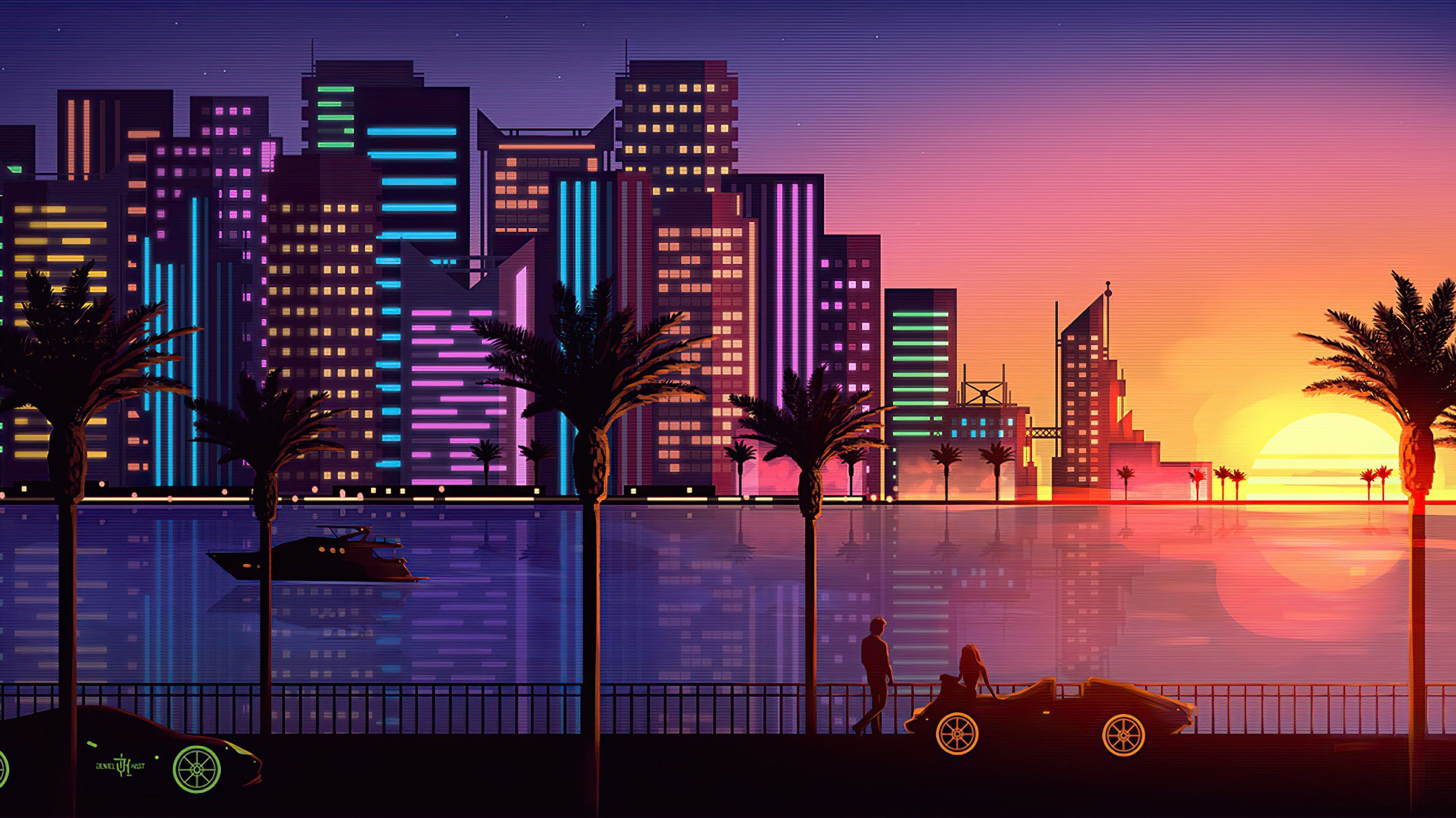 2366x1330 Miami Retro Desktop Wallpaper