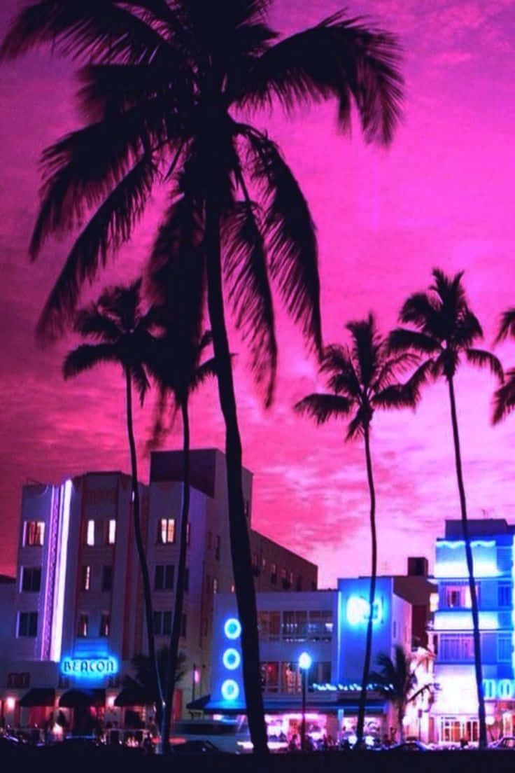 736x1104 Download Enjoy the vibrant cityscape of Miami in Retro Style! Wallpaper