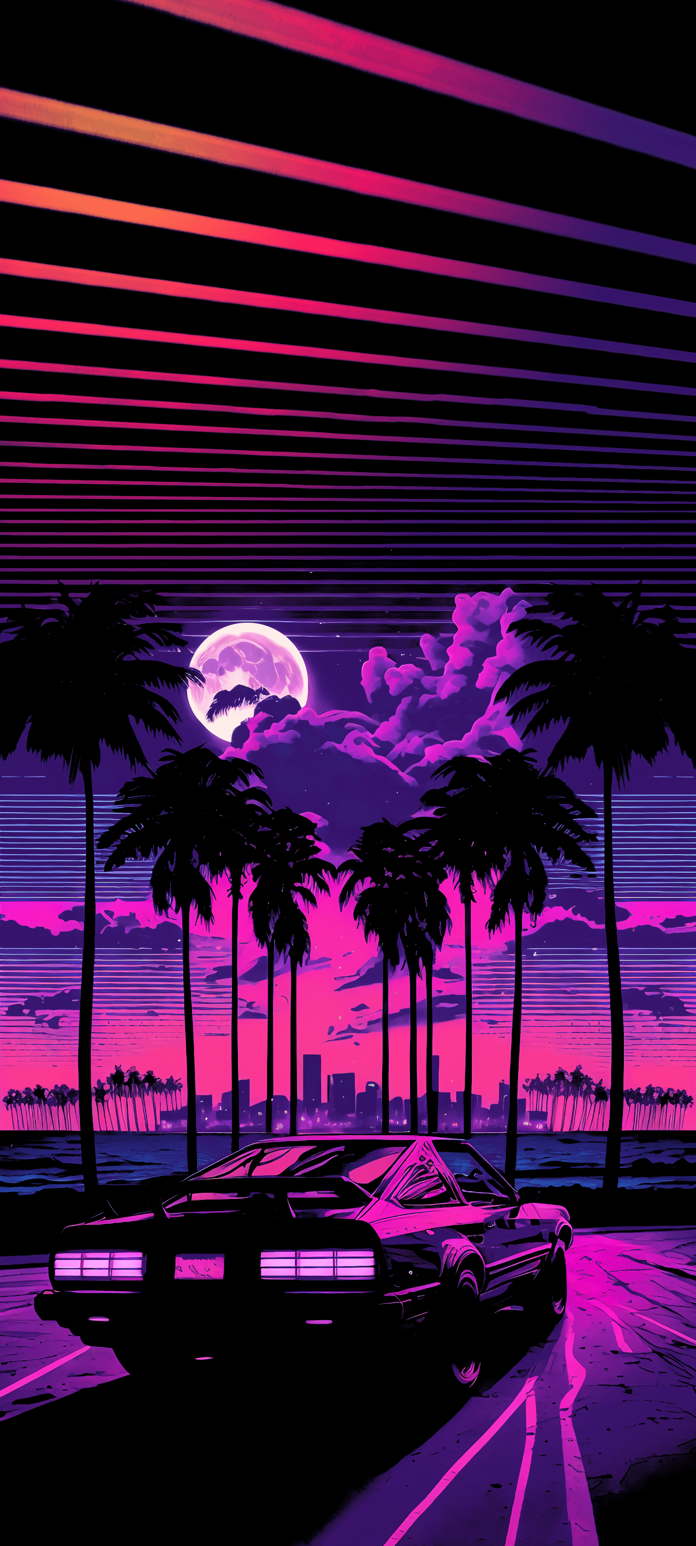 1428x3173 Miami Synthwave 80s VHS Wallpaper for iPhone