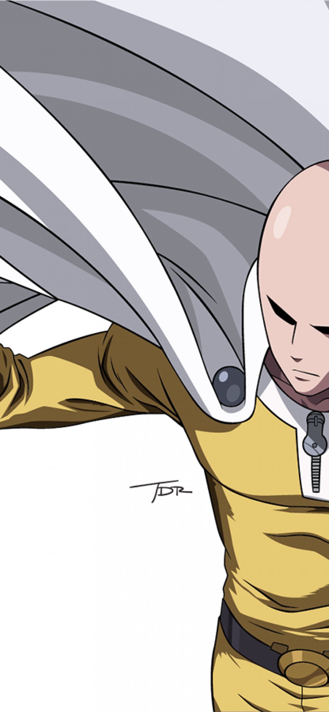 1284x2778 One Punch Man Saitama Cape Bald Hero Bodysuit iPhone Wallpaper Free Download