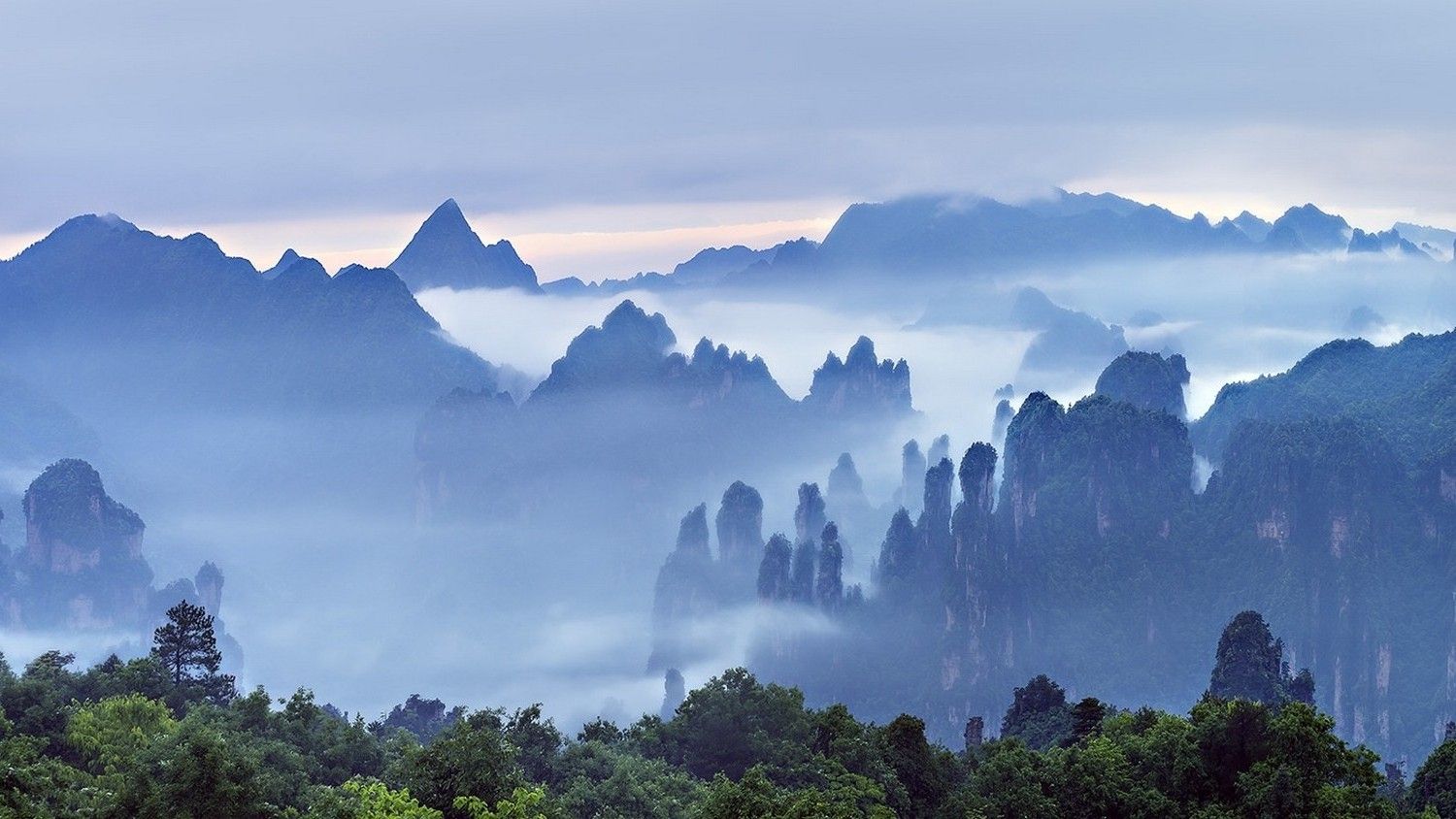 1500x844 nature, Landscape, Morning, Mist, Mountains, Forest, Clouds, Sunrise, Trees, Guilin, China Wallpaper HD / Desktop and Mobile Background