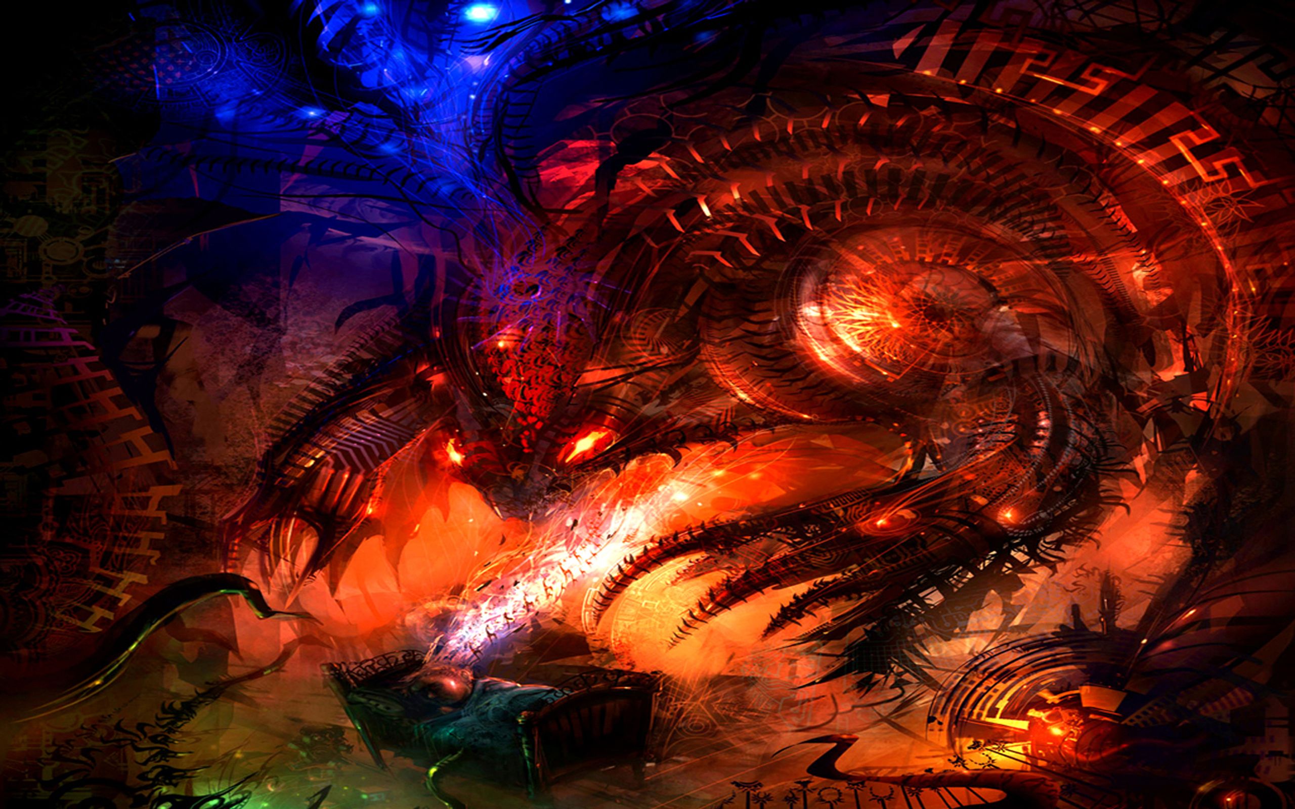 2560x1600 Dark Dreamscape: HD Dragon's Fiery Nightx1600