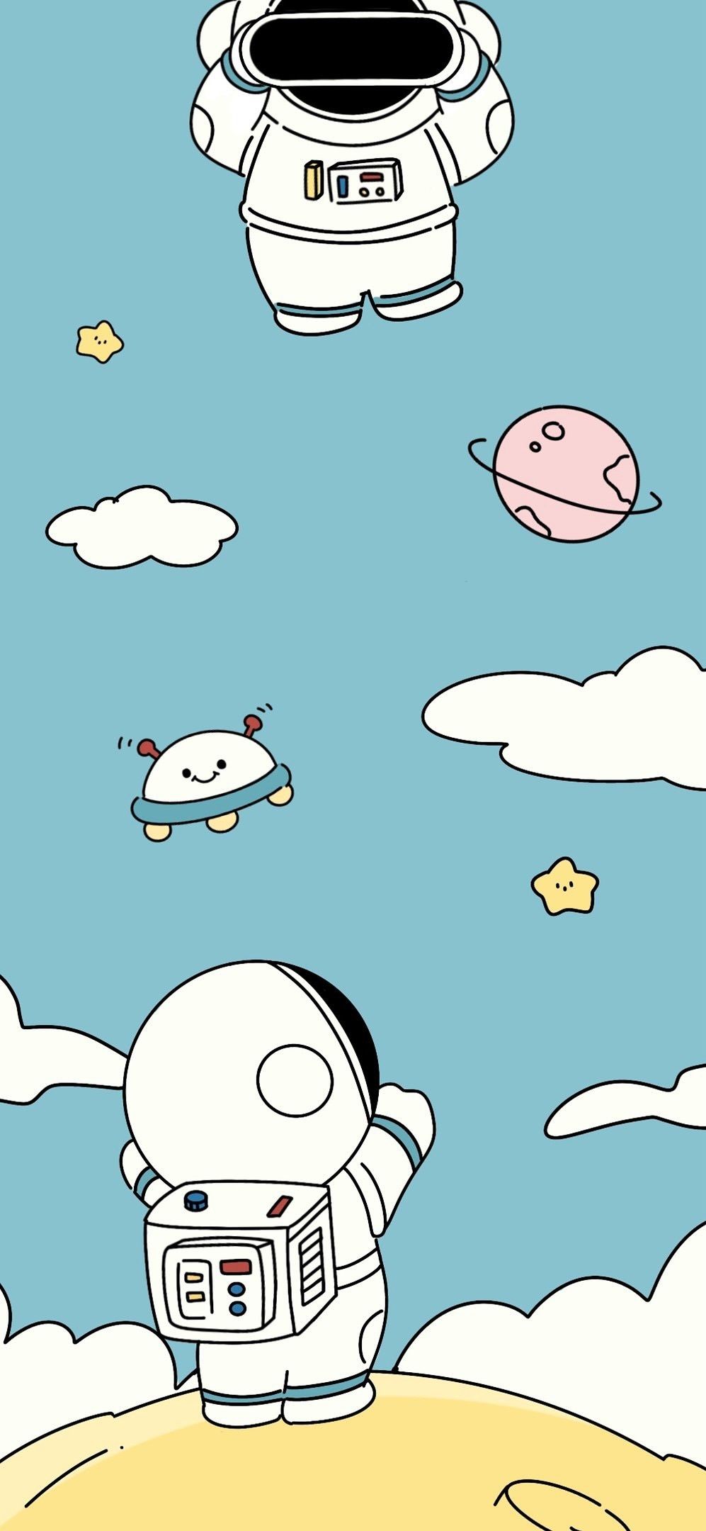 997x2160 Cute Astronauts Hand Drawn Comical IPhone Wallpaper For Dynamic Island